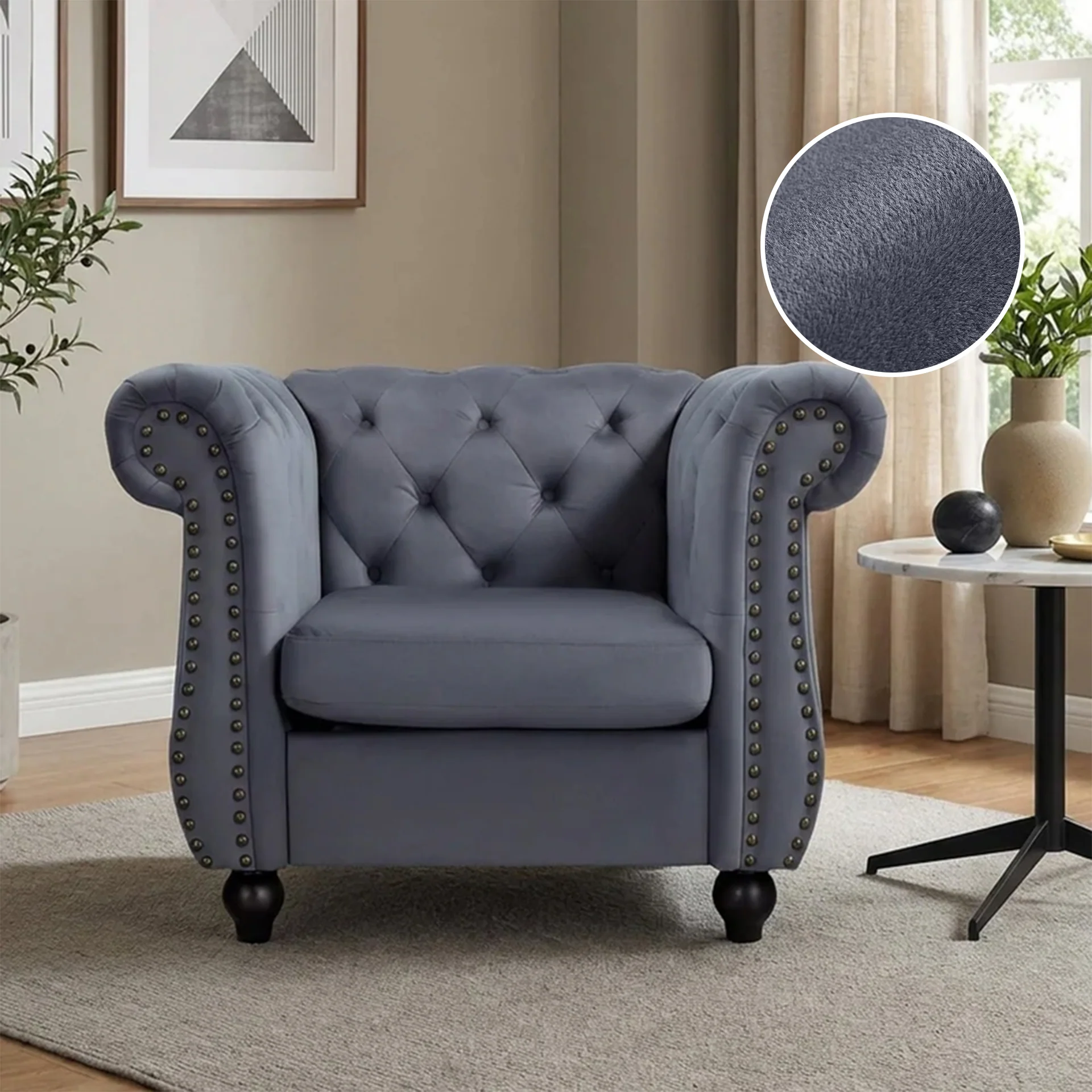 Emily Velvet Occasional Chair - Grey - Image 2