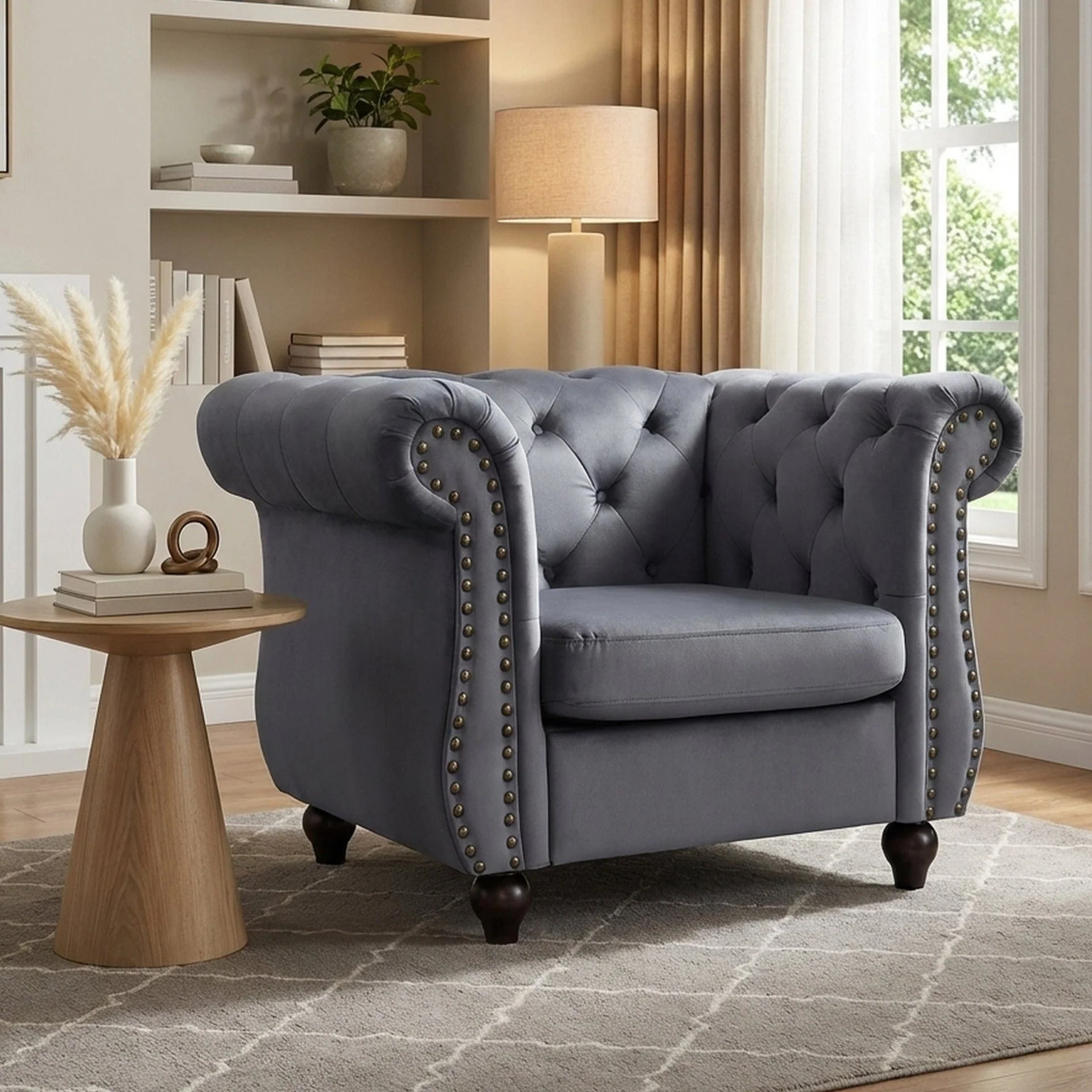 Emily Velvet Occasional Chair - Grey - Image 3