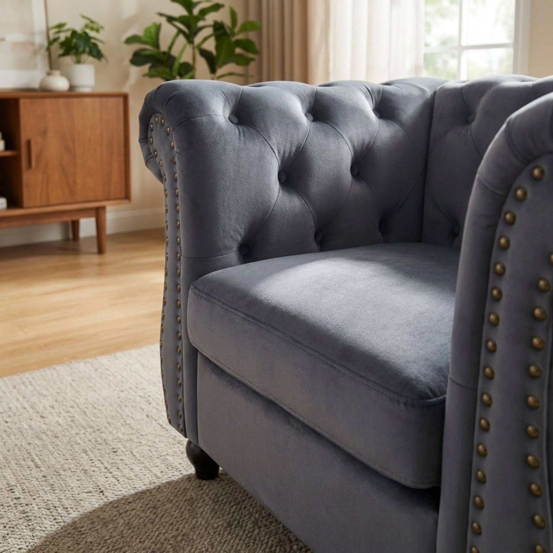 Emily Velvet Occasional Chair - Grey - Image 6