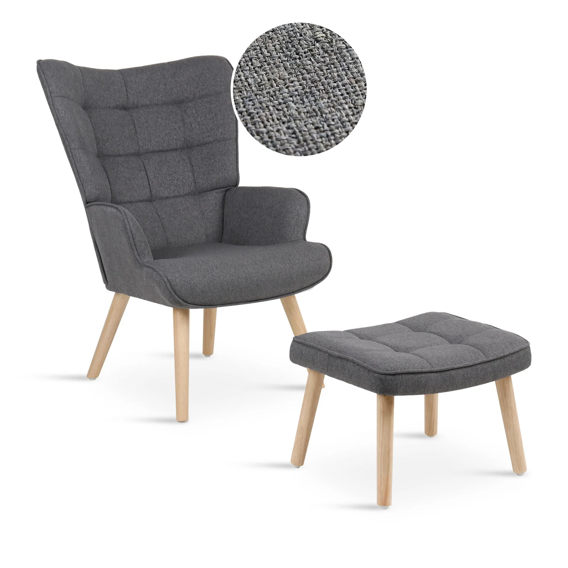 Emma Linen Armchair with Ottoman - Grey - Image 8