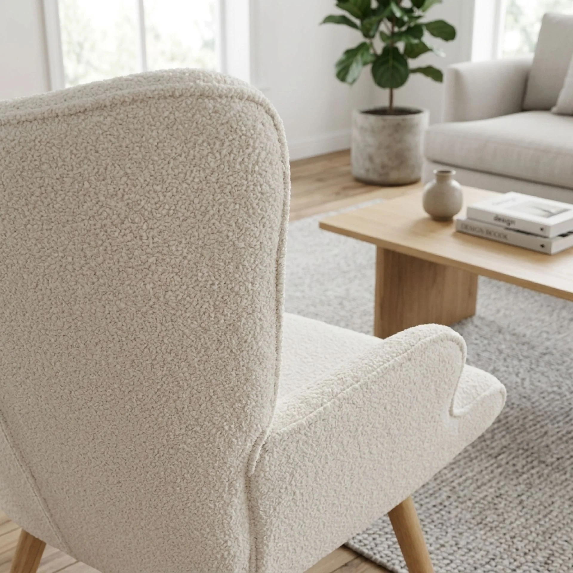 Emma Boucle Armchair with Ottoman - White - Image 7