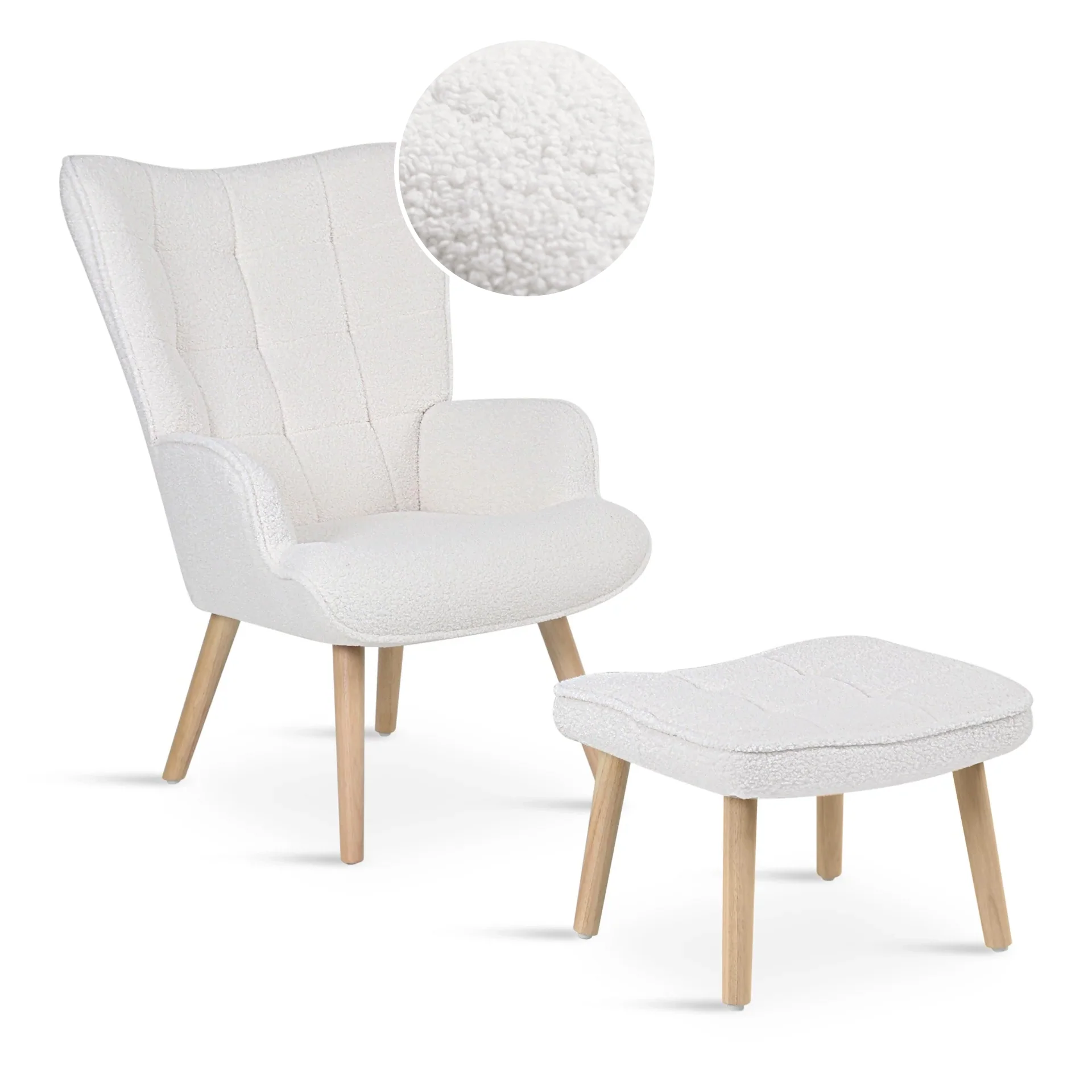 Emma Boucle Armchair with Ottoman - White - Image 9