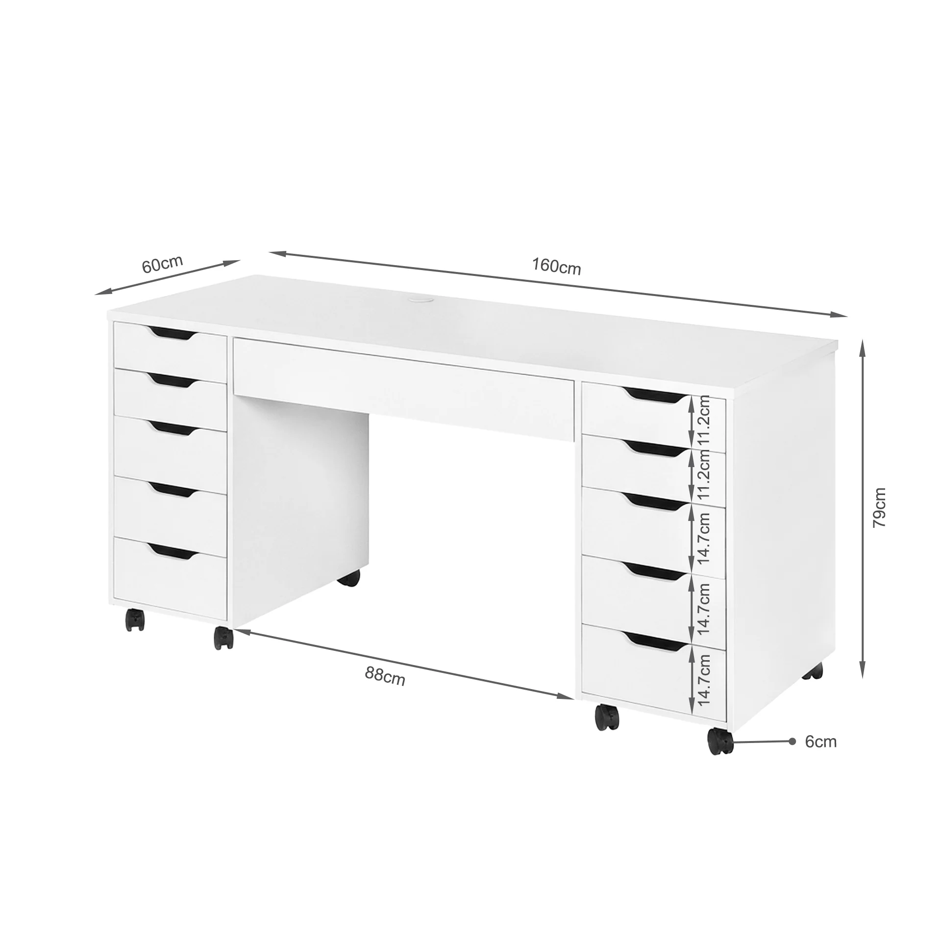 Ennova Rolling Computer Desk with Drawers - White - Image 10