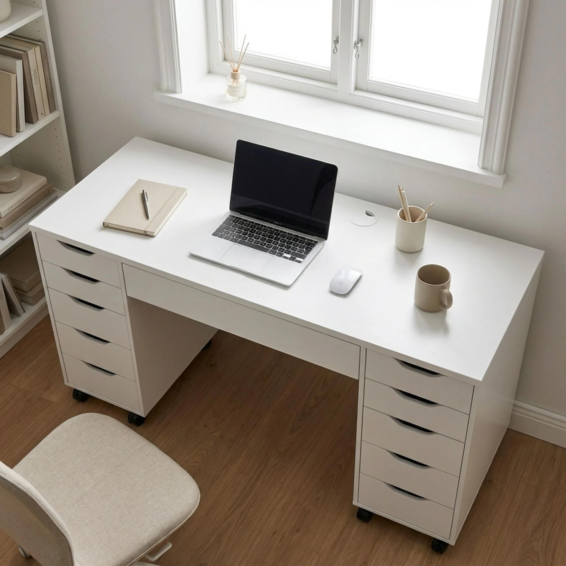 Ennova Rolling Computer Desk with Drawers - White - Image 3