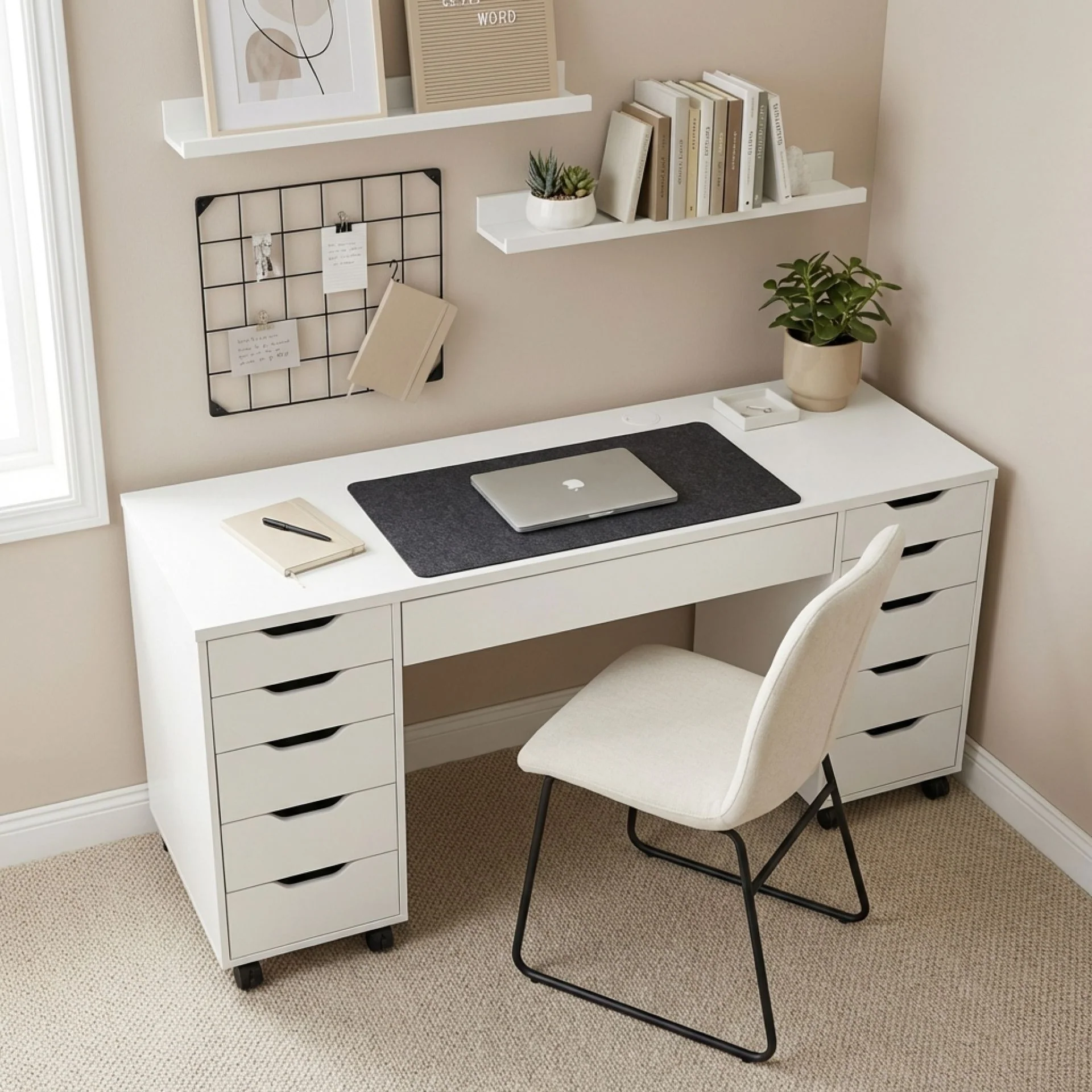 Ennova Rolling Computer Desk with Drawers - White - Image 4
