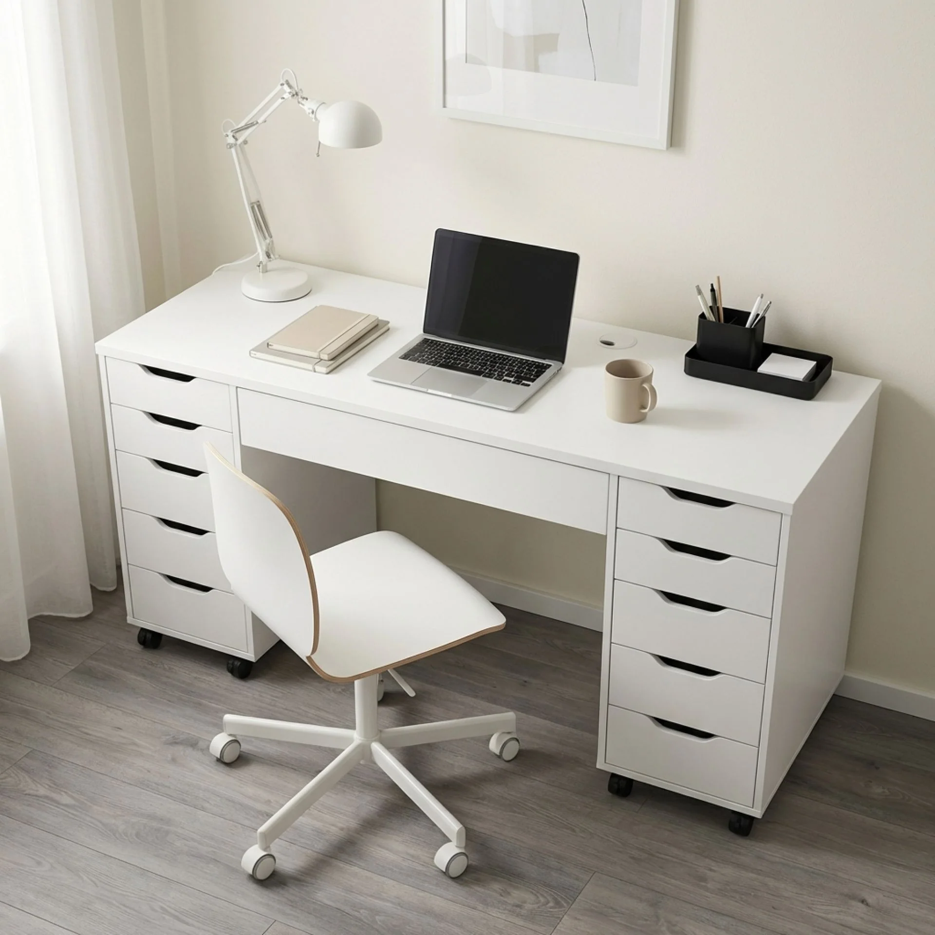Ennova Rolling Computer Desk with Drawers - White - Image 5