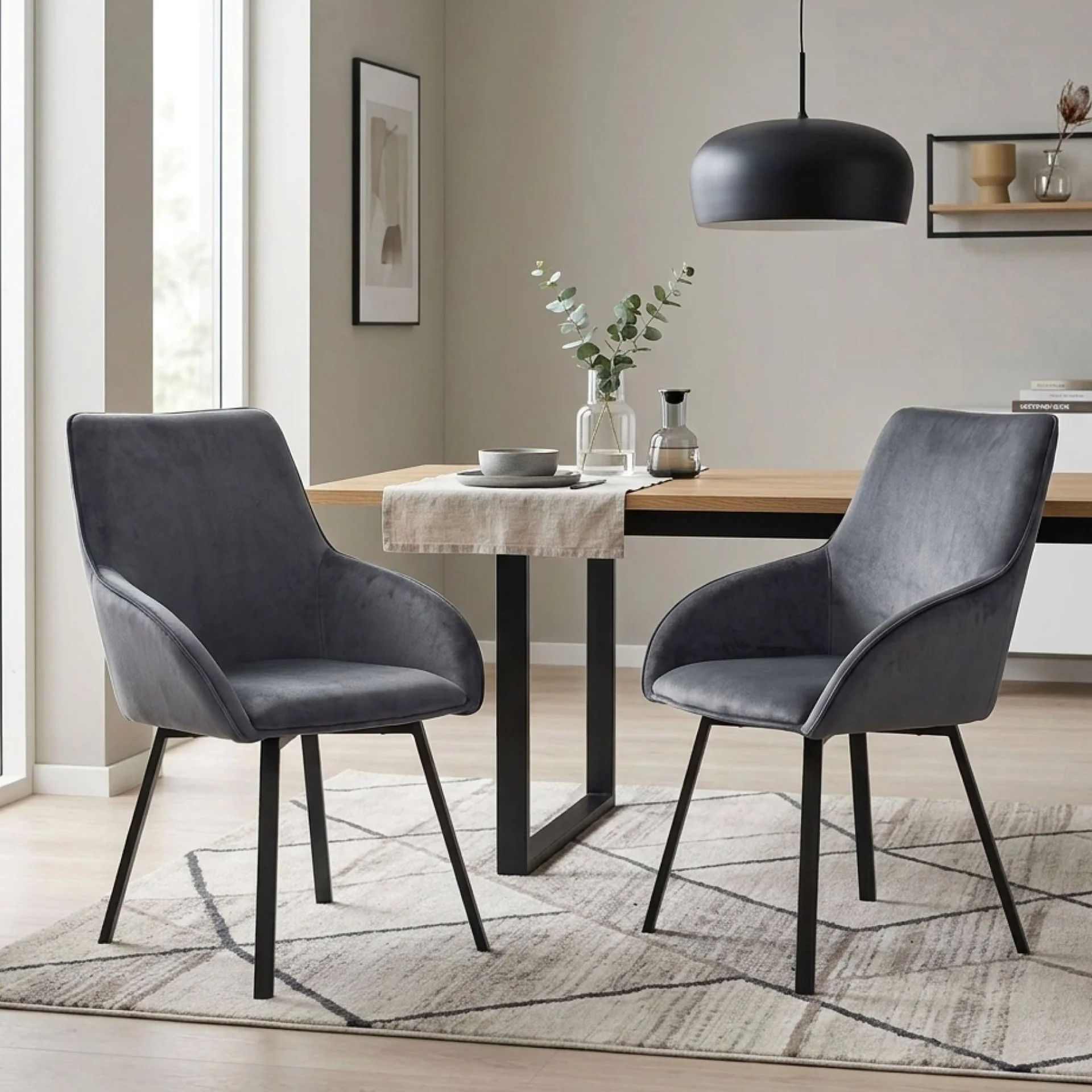 Everlow Swivel Velvet Dining Chair - Set of 2 - Dark Grey