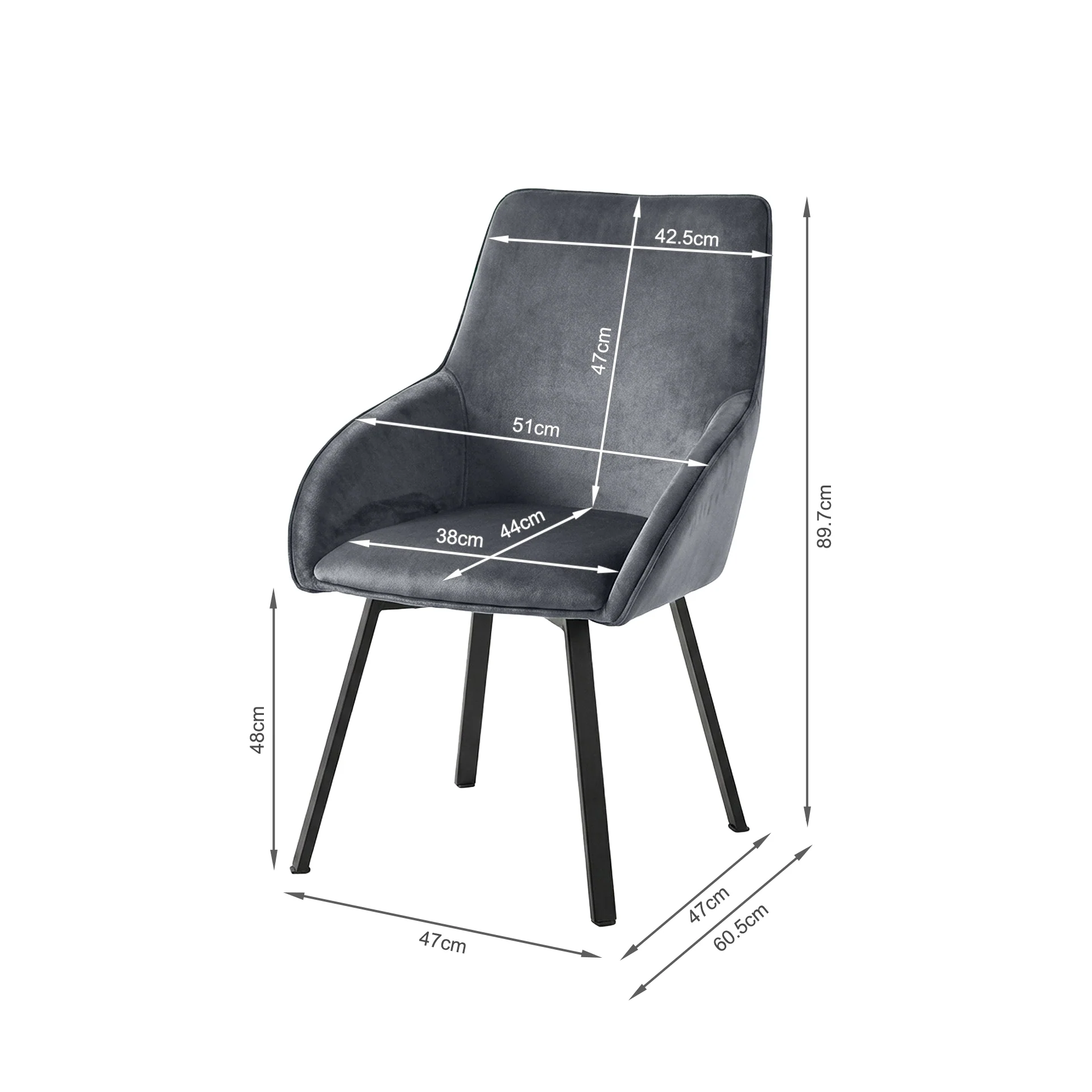 Everlow Swivel Velvet Dining Chair - Set of 2 - Dark Grey - Image 12