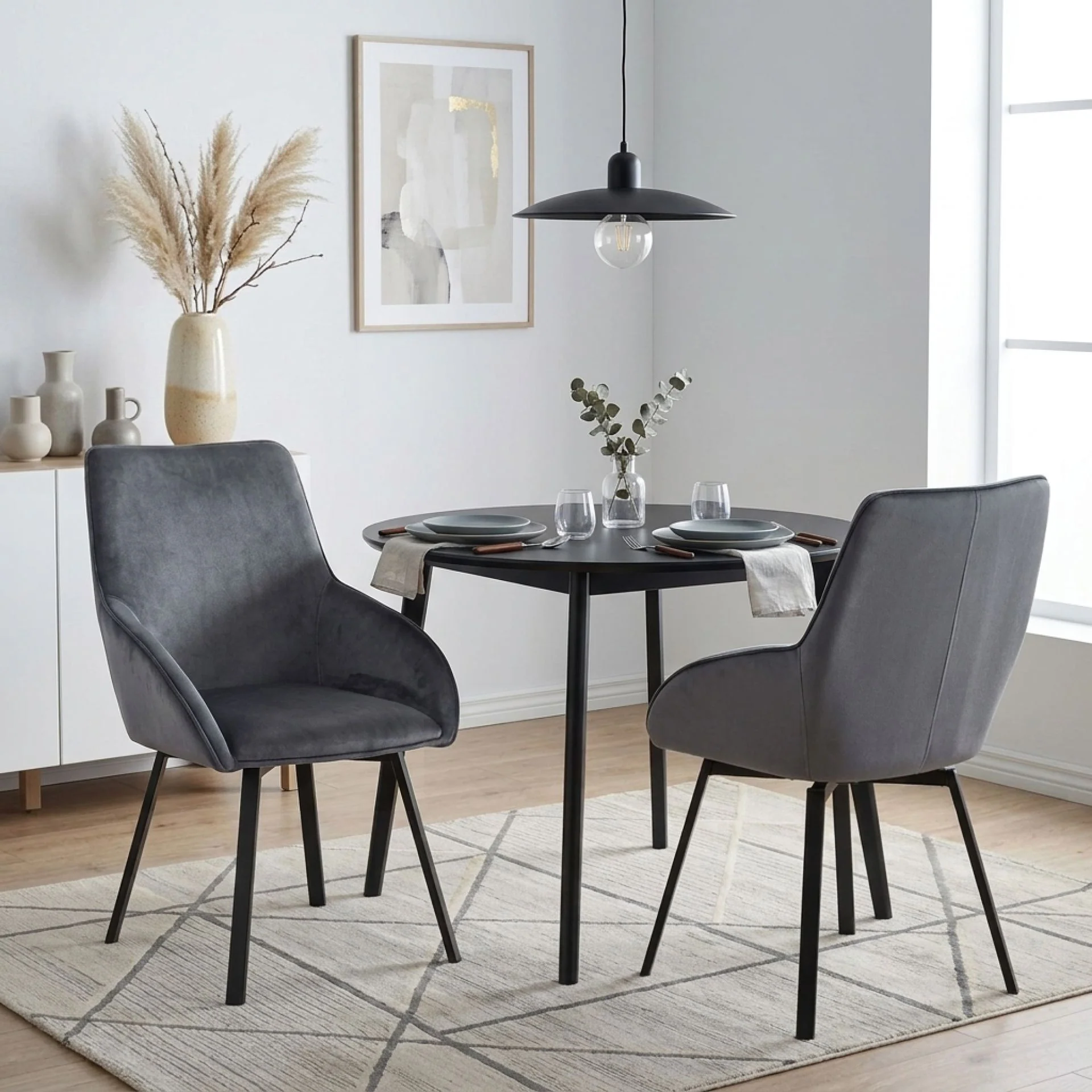 Everlow Swivel Velvet Dining Chair - Set of 2 - Dark Grey - Image 4