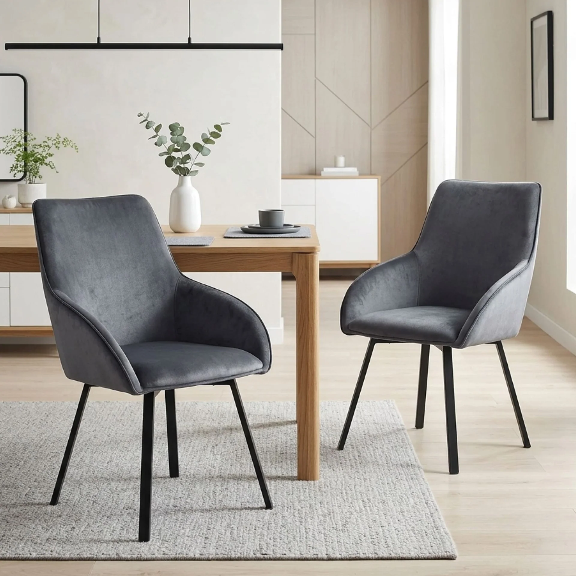 Everlow Swivel Velvet Dining Chair - Set of 2 - Dark Grey - Image 5