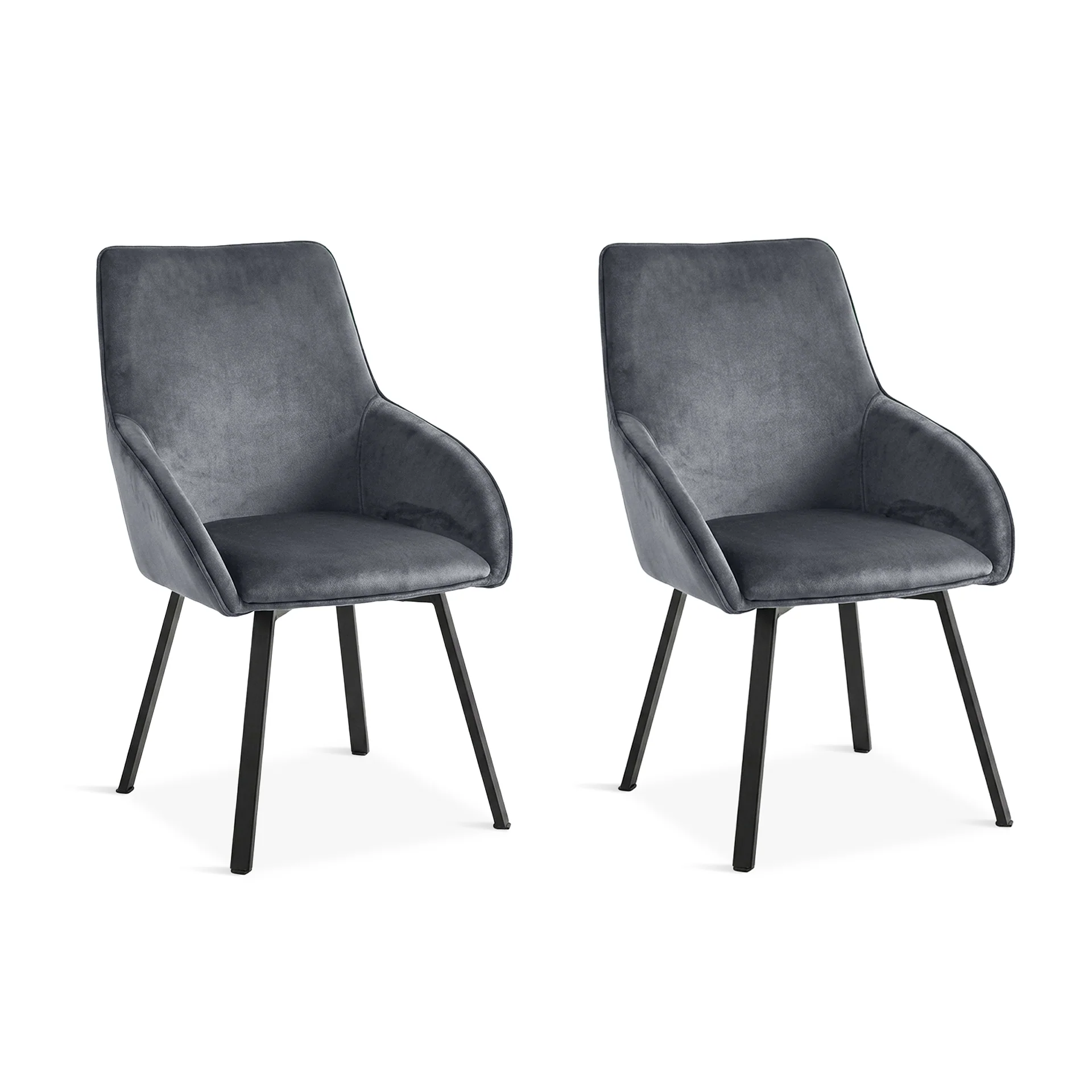 Everlow Swivel Velvet Dining Chair - Set of 2 - Dark Grey - Image 6