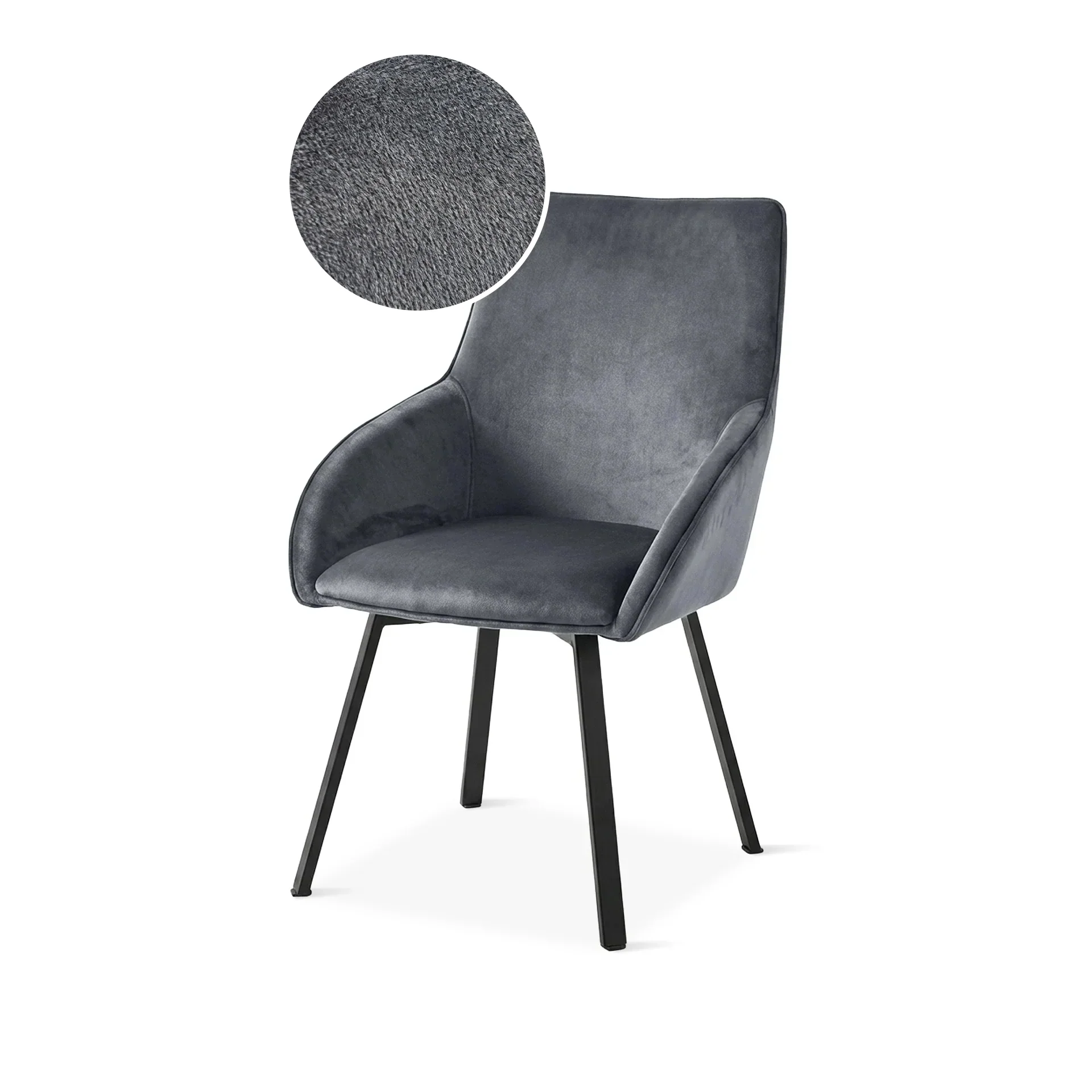 Everlow Swivel Velvet Dining Chair - Set of 2 - Dark Grey - Image 7