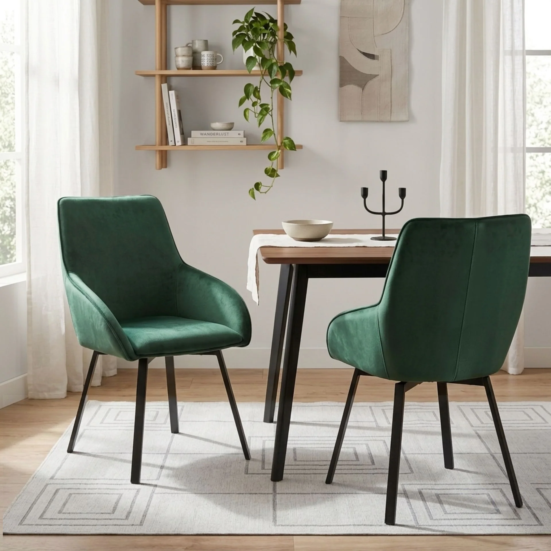 Everlow Swivel Velvet Dining Chair - Set of 2 - Green