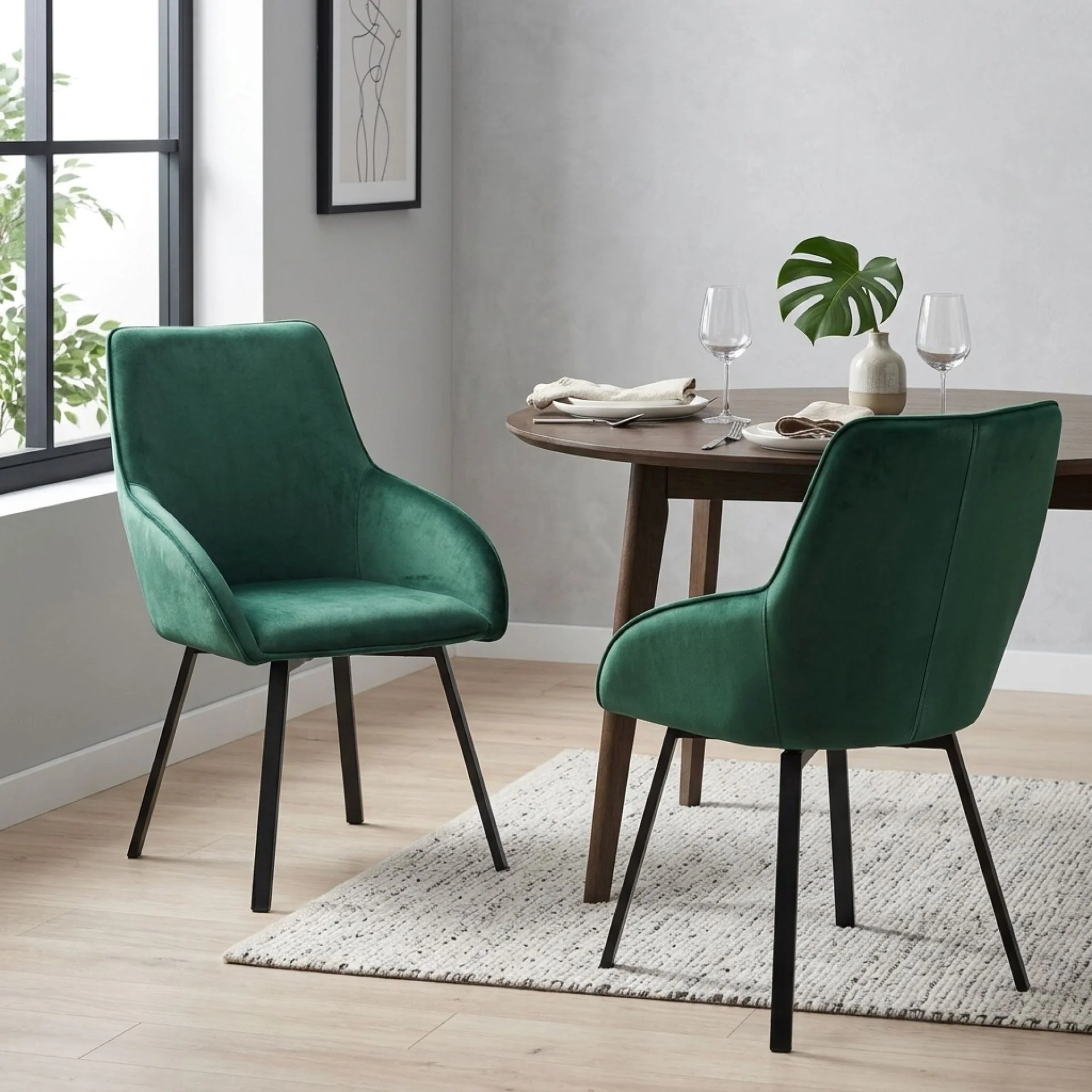 Everlow Swivel Velvet Dining Chair - Set of 2 - Green - Image 3