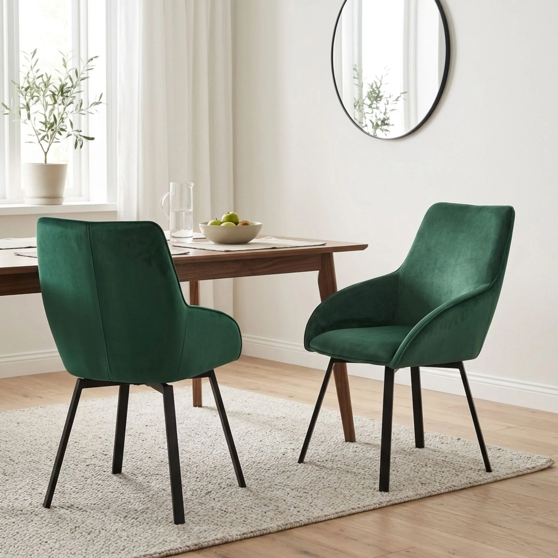 Everlow Swivel Velvet Dining Chair - Set of 2 - Green - Image 4