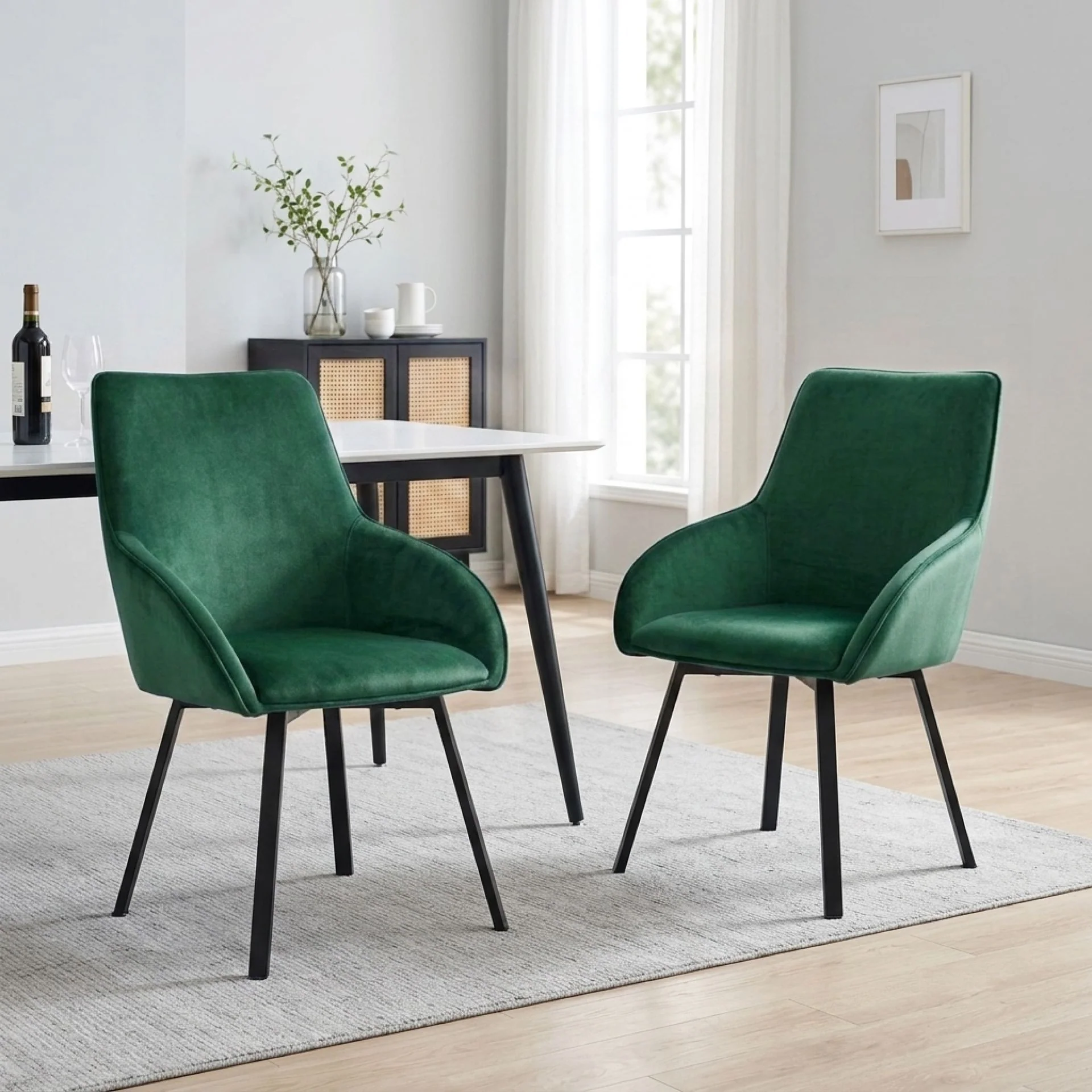 Everlow Swivel Velvet Dining Chair - Set of 2 - Green - Image 5