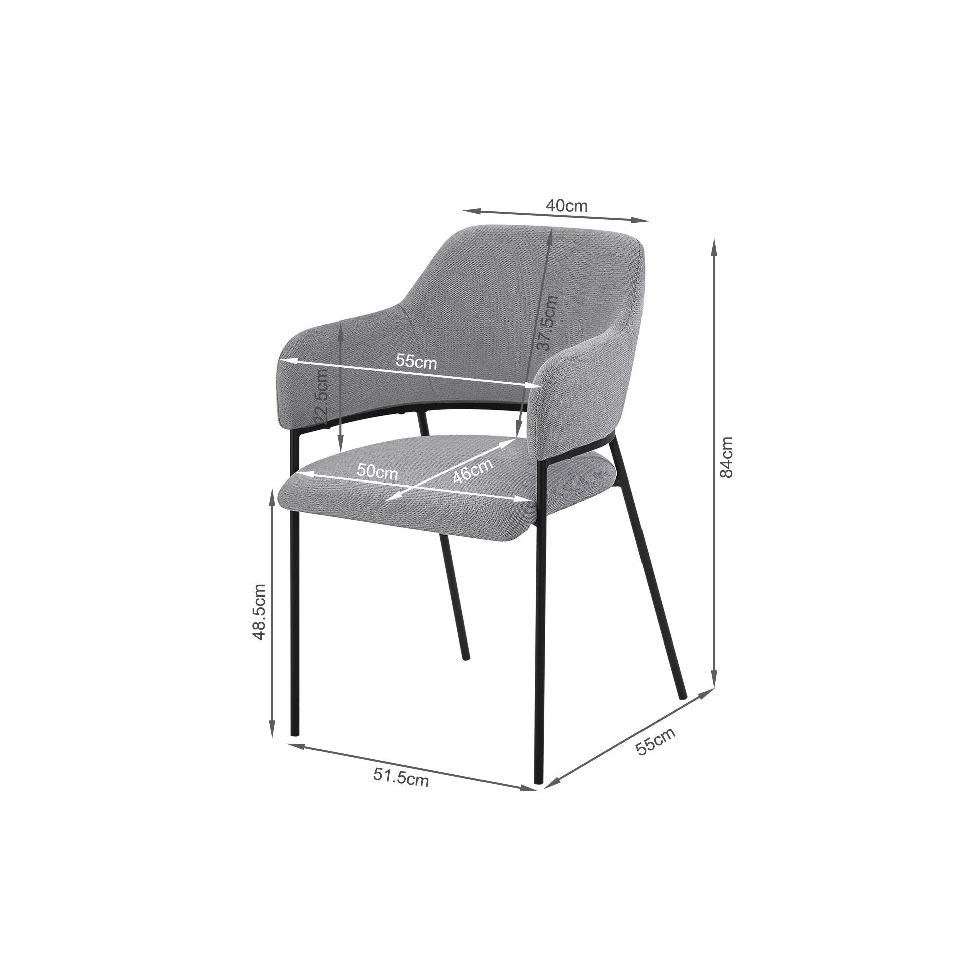 Sadie Fabric Dining Chair - Set of 2 - Light Grey - Image 13