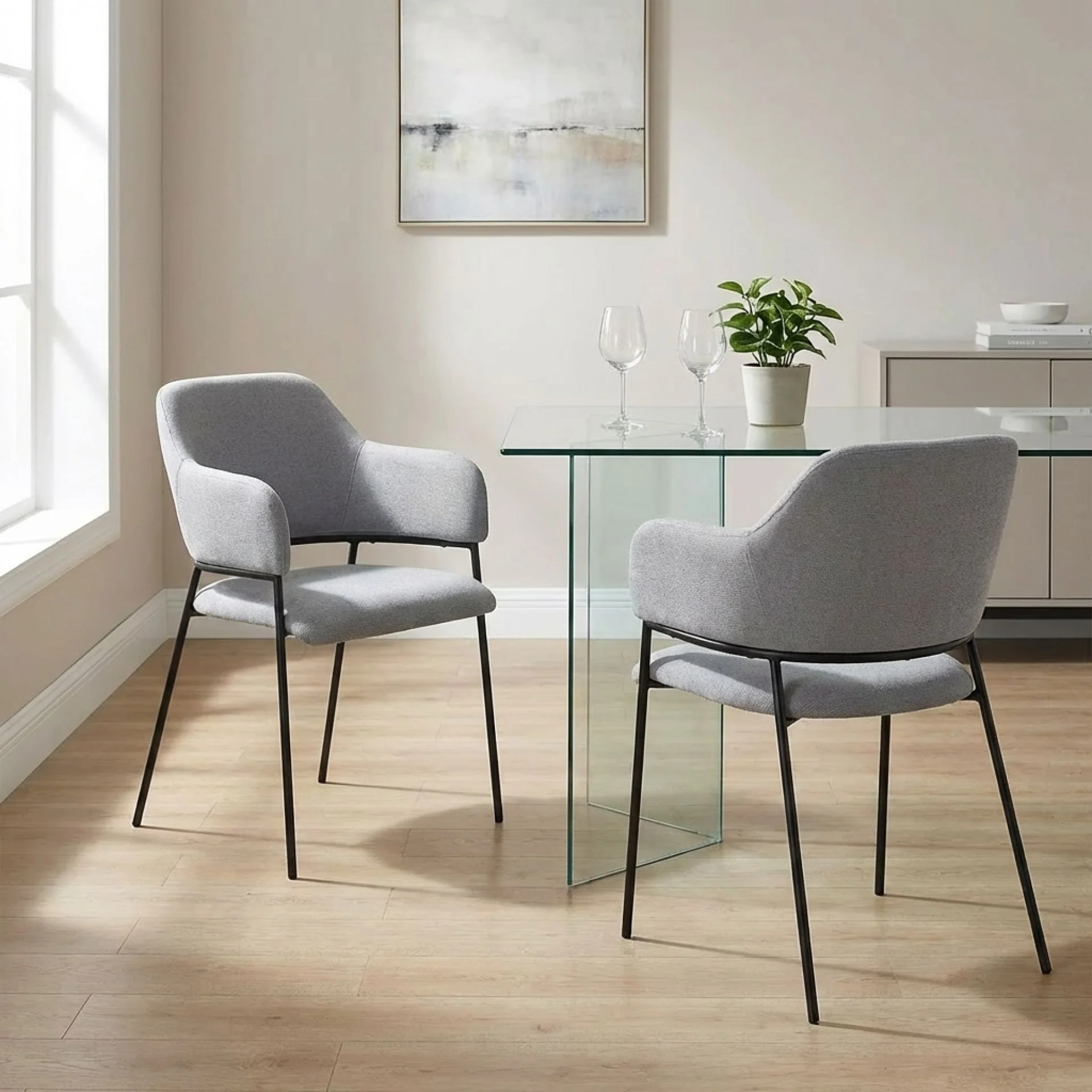 Sadie Fabric Dining Chair - Set of 2 - Light Grey - Image 3