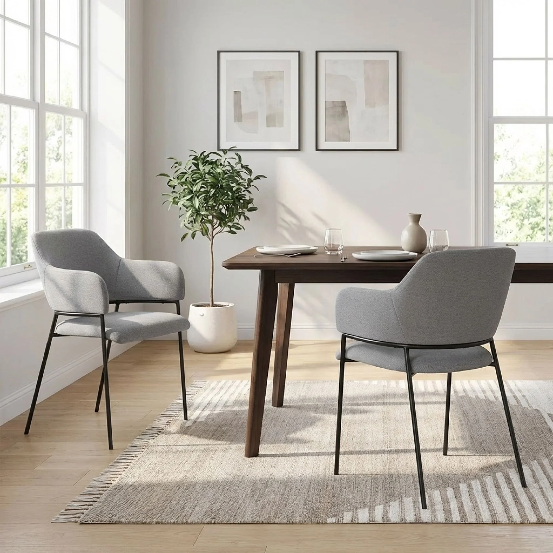 Sadie Fabric Dining Chair - Set of 2 - Light Grey - Image 5
