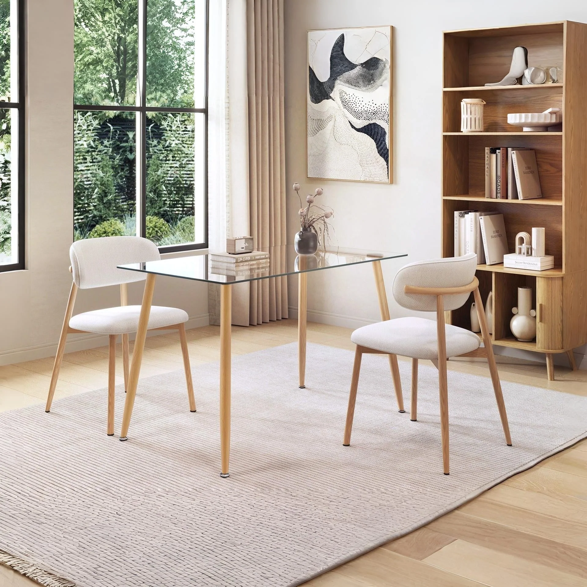 Fen Tempered Glass Top Dining Table 120 x 70cm - Oak
