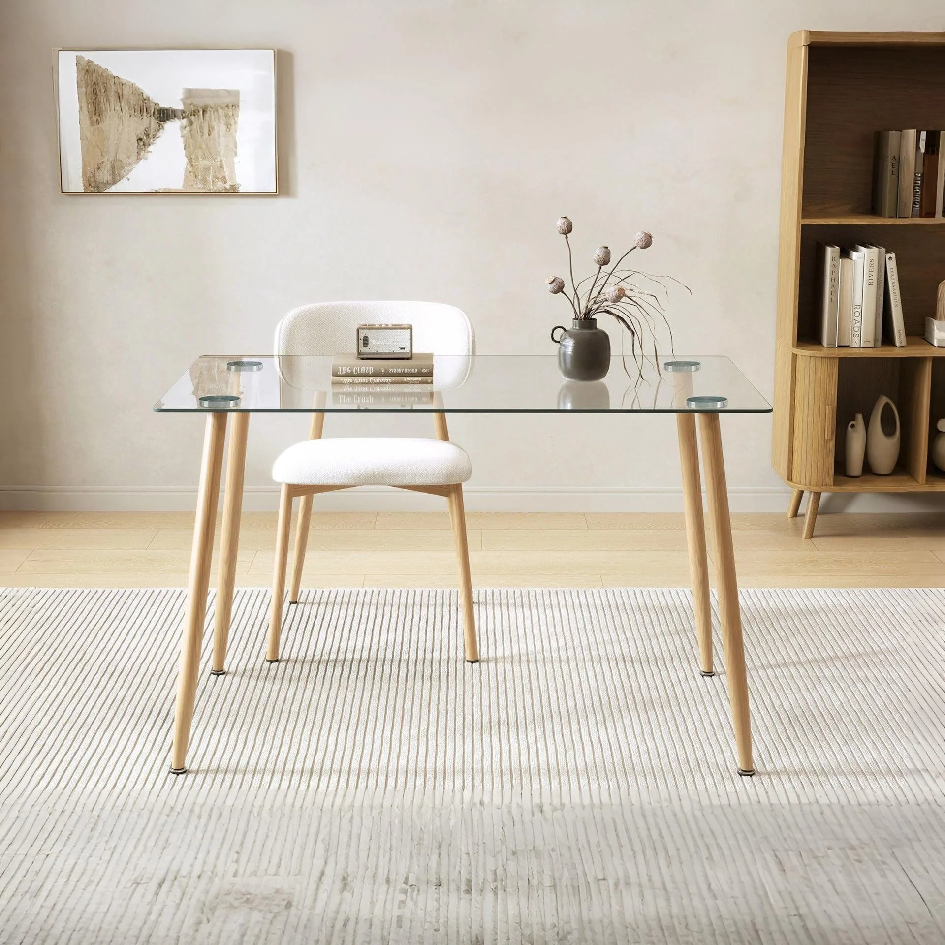 Fen Tempered Glass Top Dining Table 120 x 70cm - Oak - Image 3