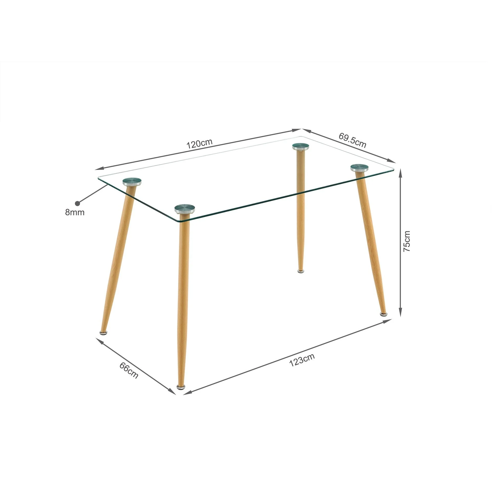 Fen Tempered Glass Top Dining Table 120 x 70cm - Oak - Image 7
