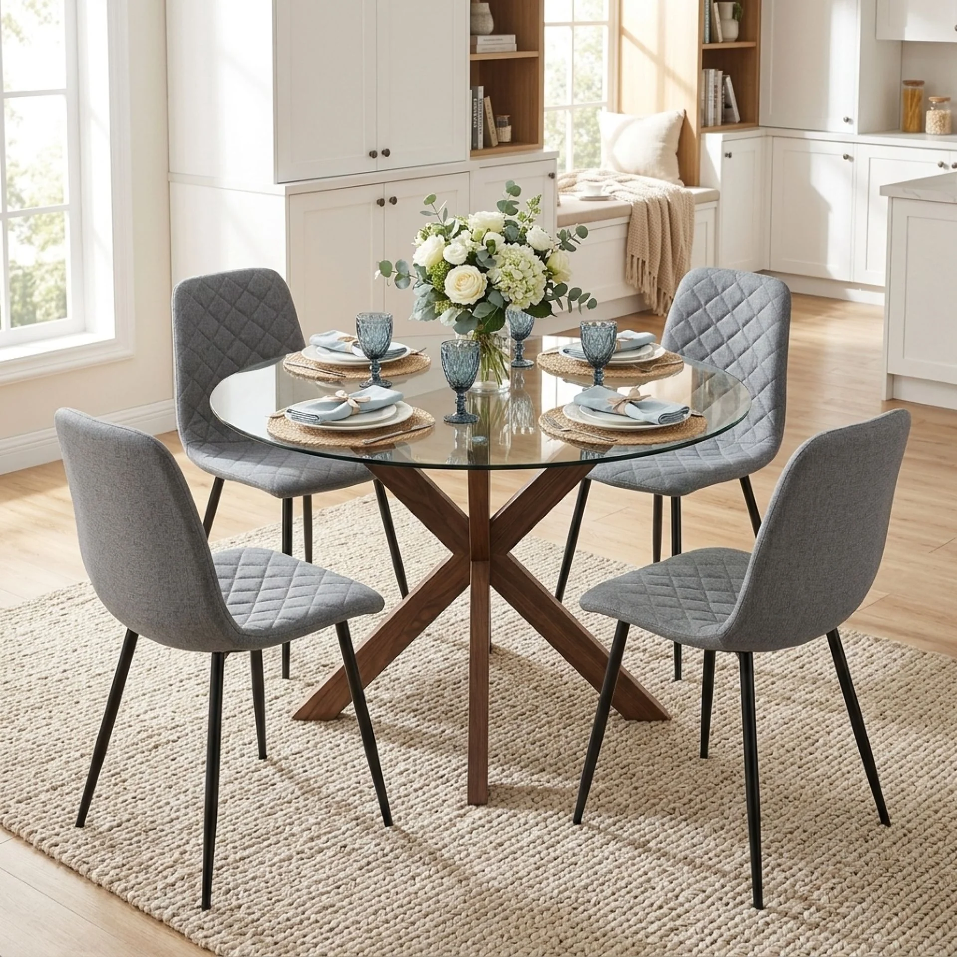 Fika Linen Dining Chair - Set of 4 - Grey - Image 4
