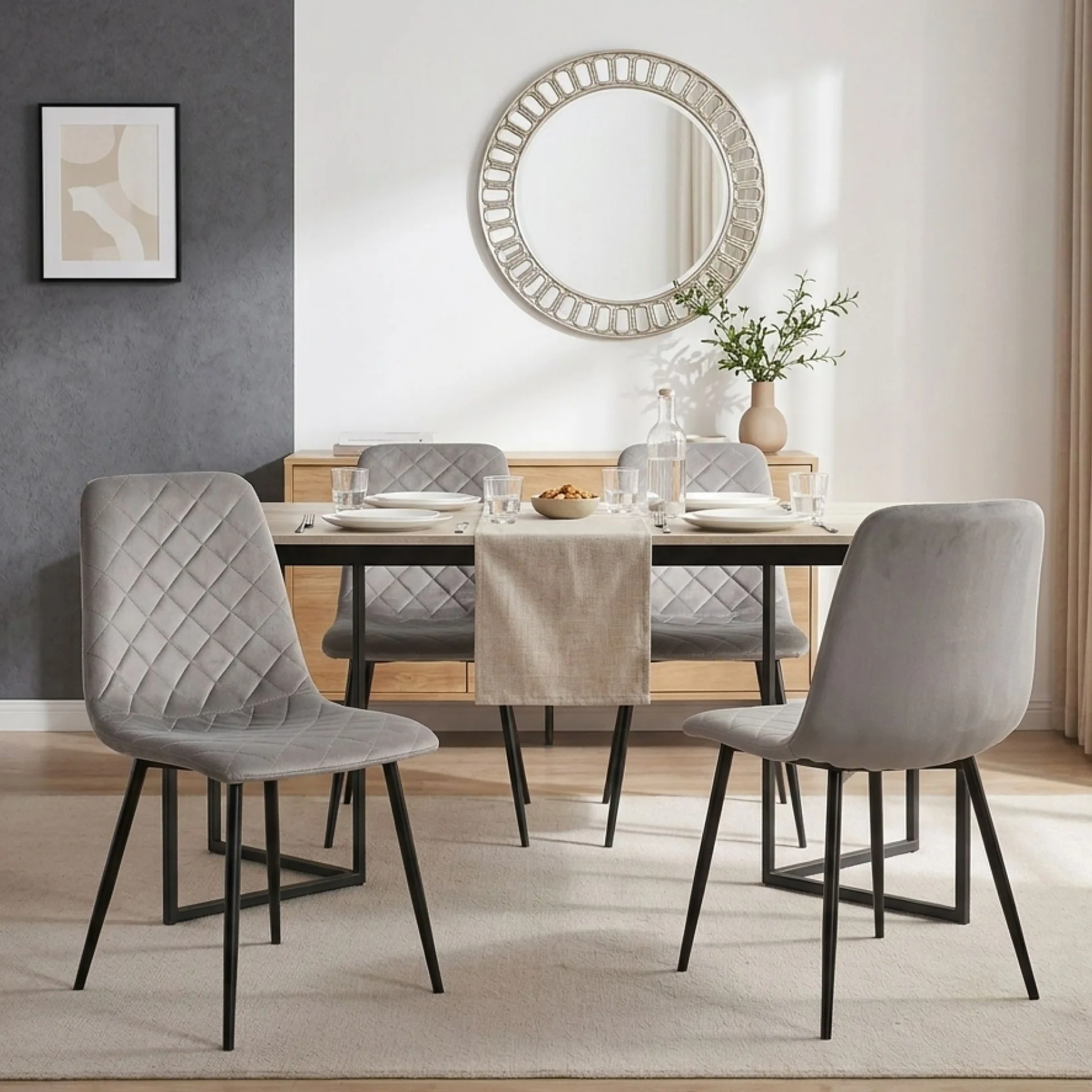Fika Velvet Dining Chair - Set of 4 - Grey