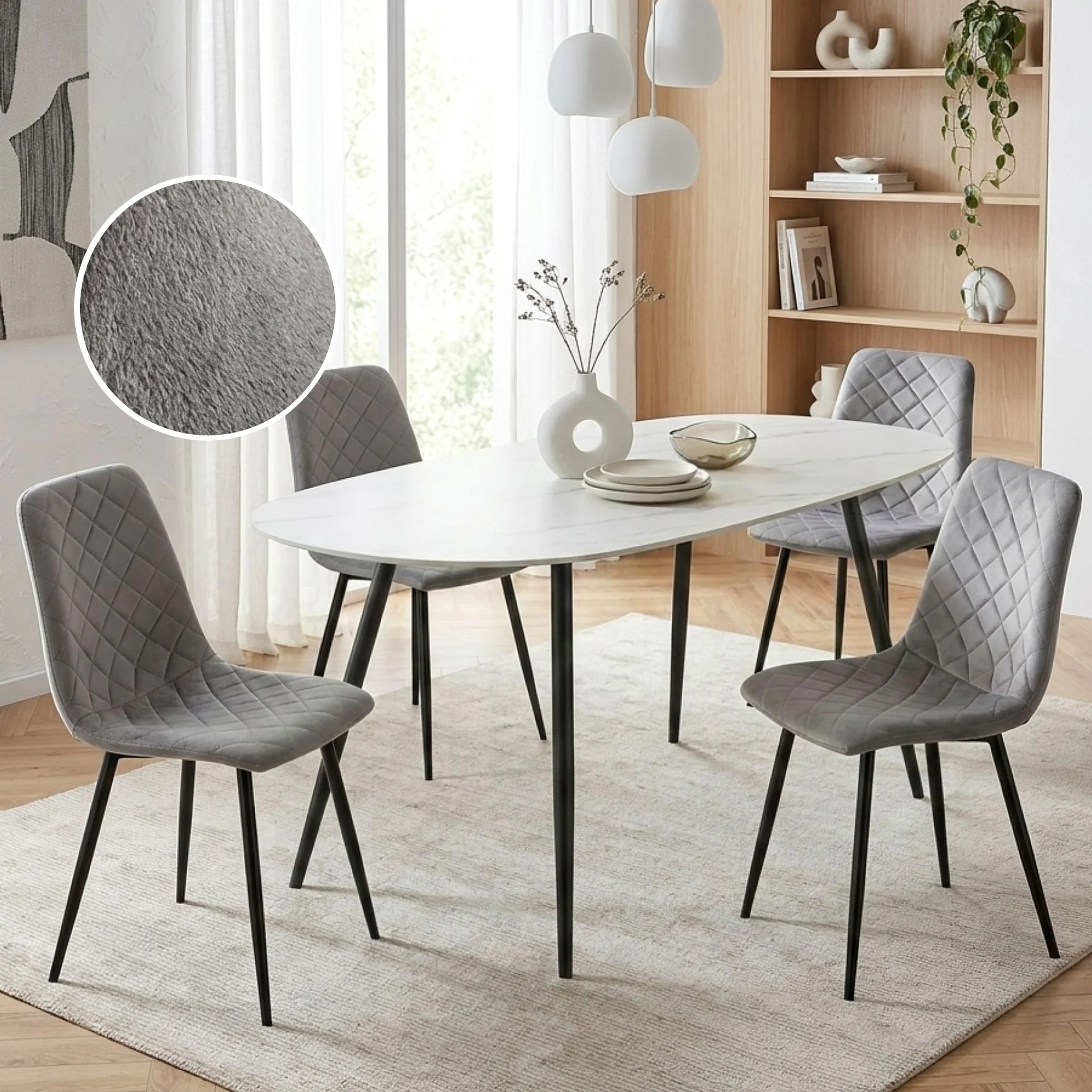 Fika Velvet Dining Chair - Set of 4 - Grey - Image 2