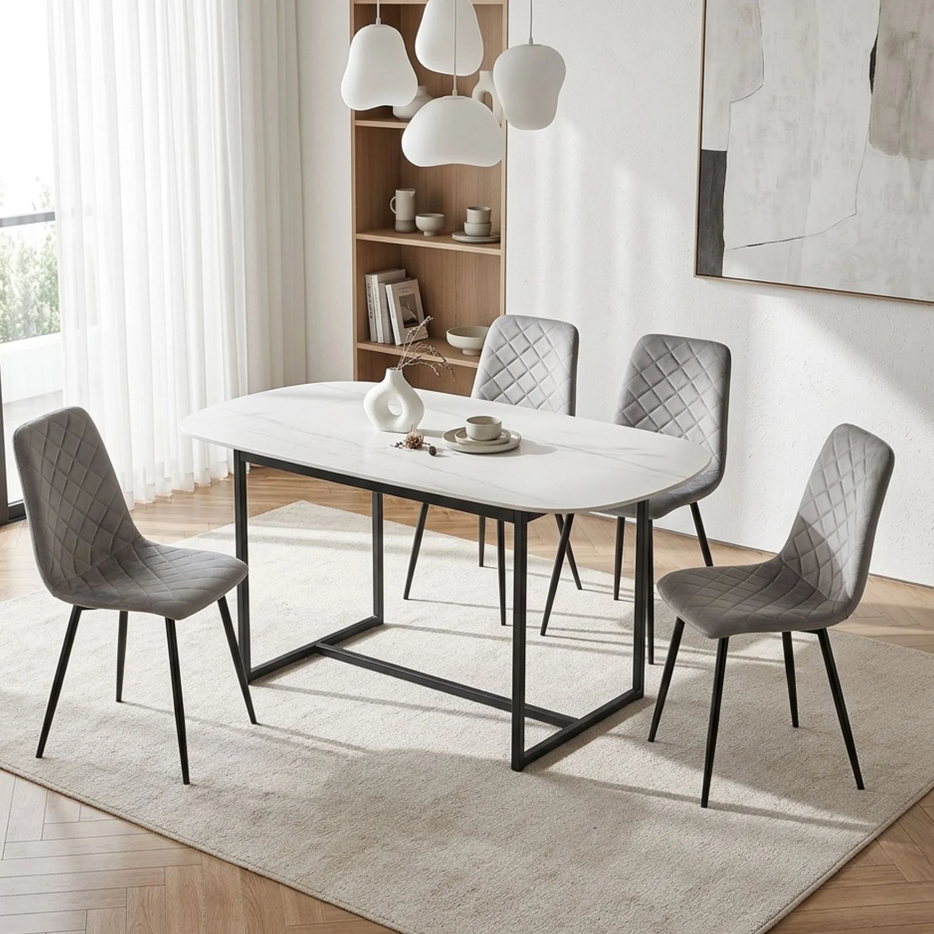 Fika Velvet Dining Chair - Set of 4 - Grey - Image 4