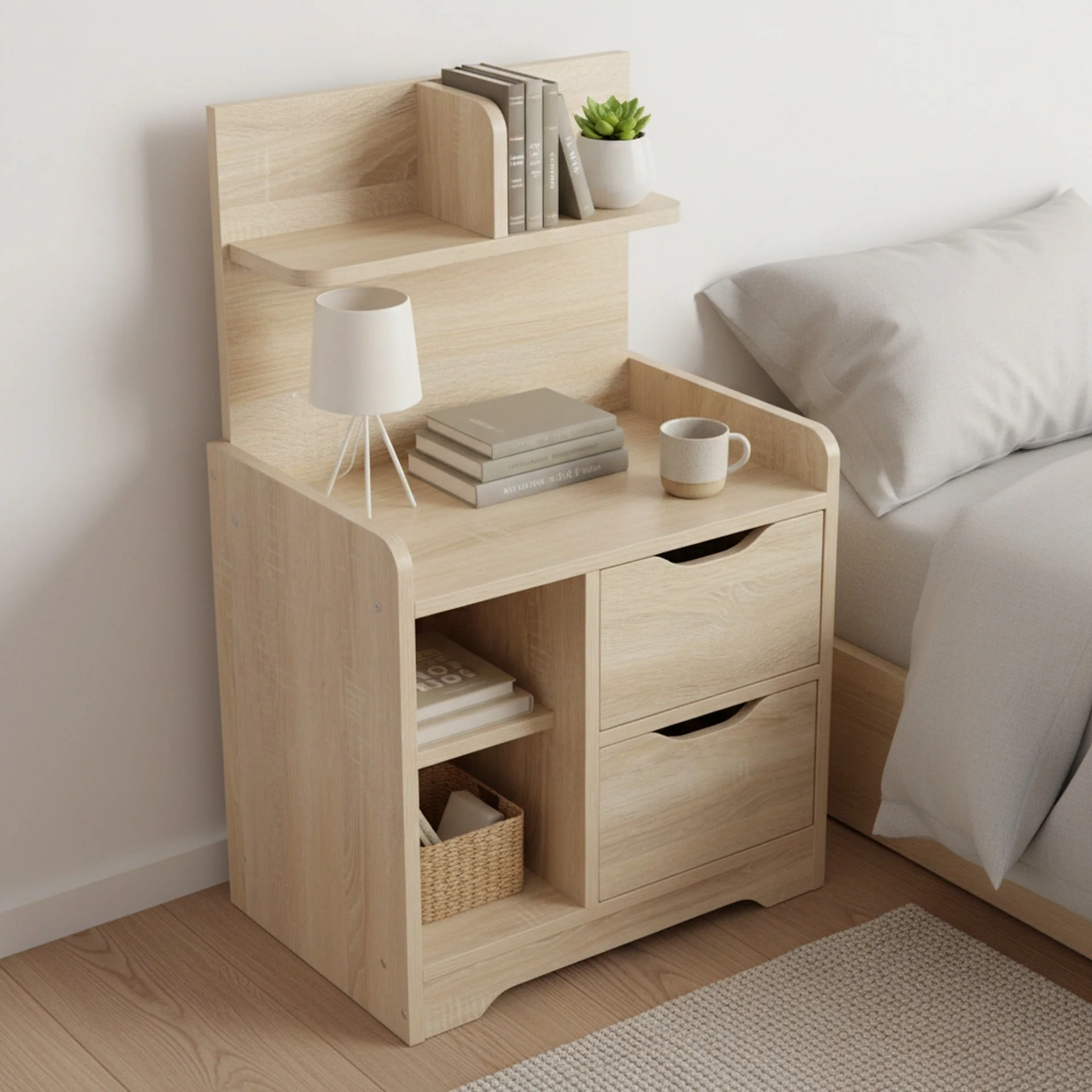 FINN Bedside Table with Shelves - Oak - Image 2