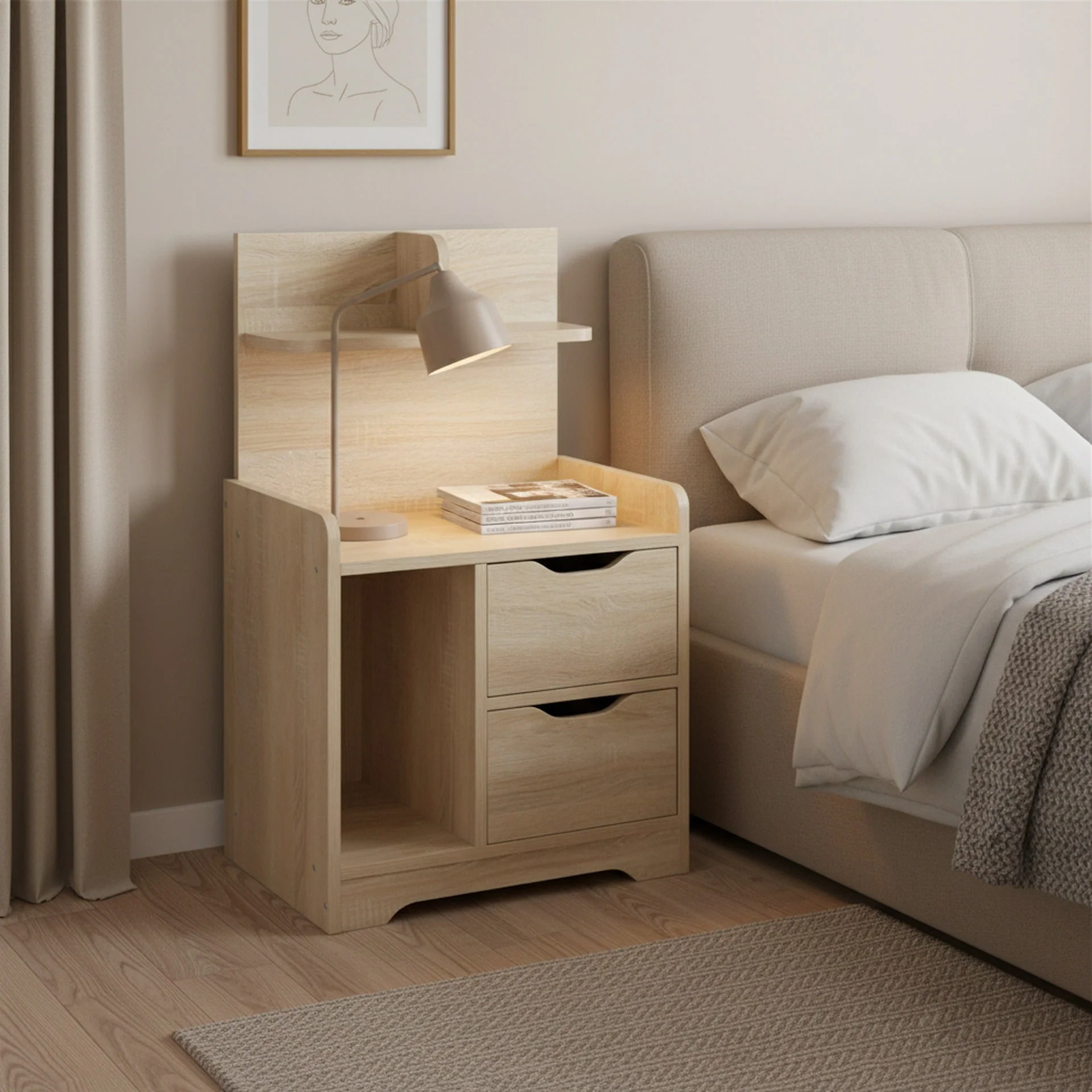 FINN Bedside Table with Shelves - Oak - Image 6
