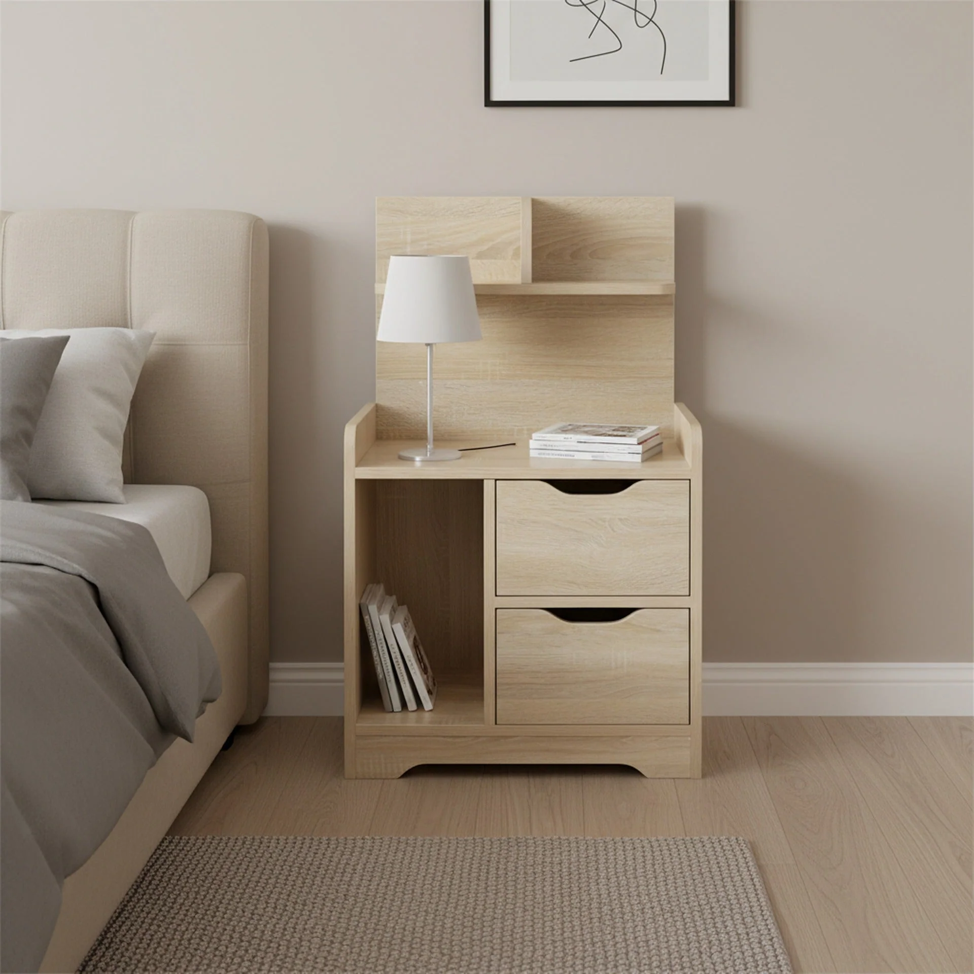 FINN Bedside Table with Shelves - Oak - Image 7