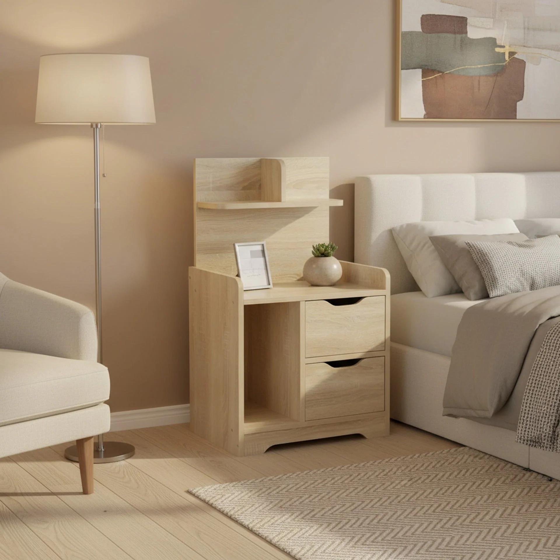FINN Bedside Table with Shelves - Oak - Image 8