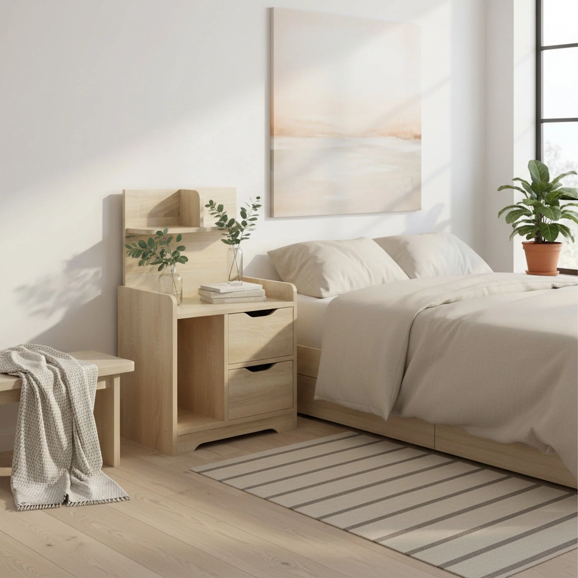 FINN Bedside Table with Shelves - Oak - Image 9