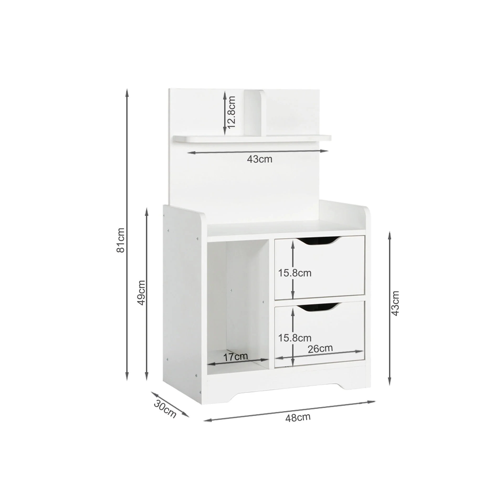 Finn Bedside Table with Shelves - White - Image 12