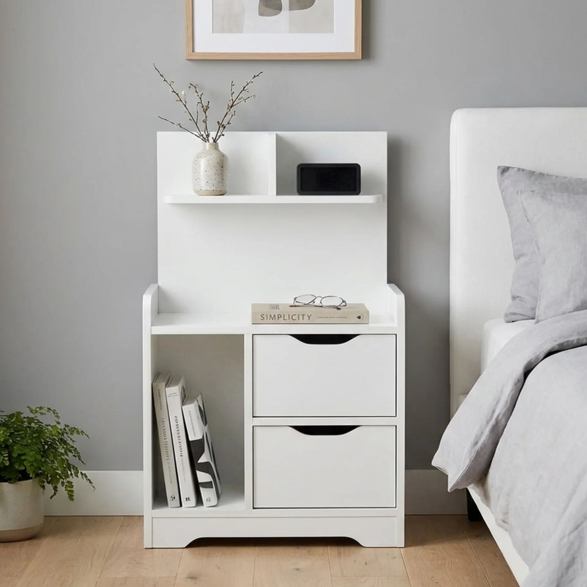 Finn Bedside Table with Shelves - White - Image 3