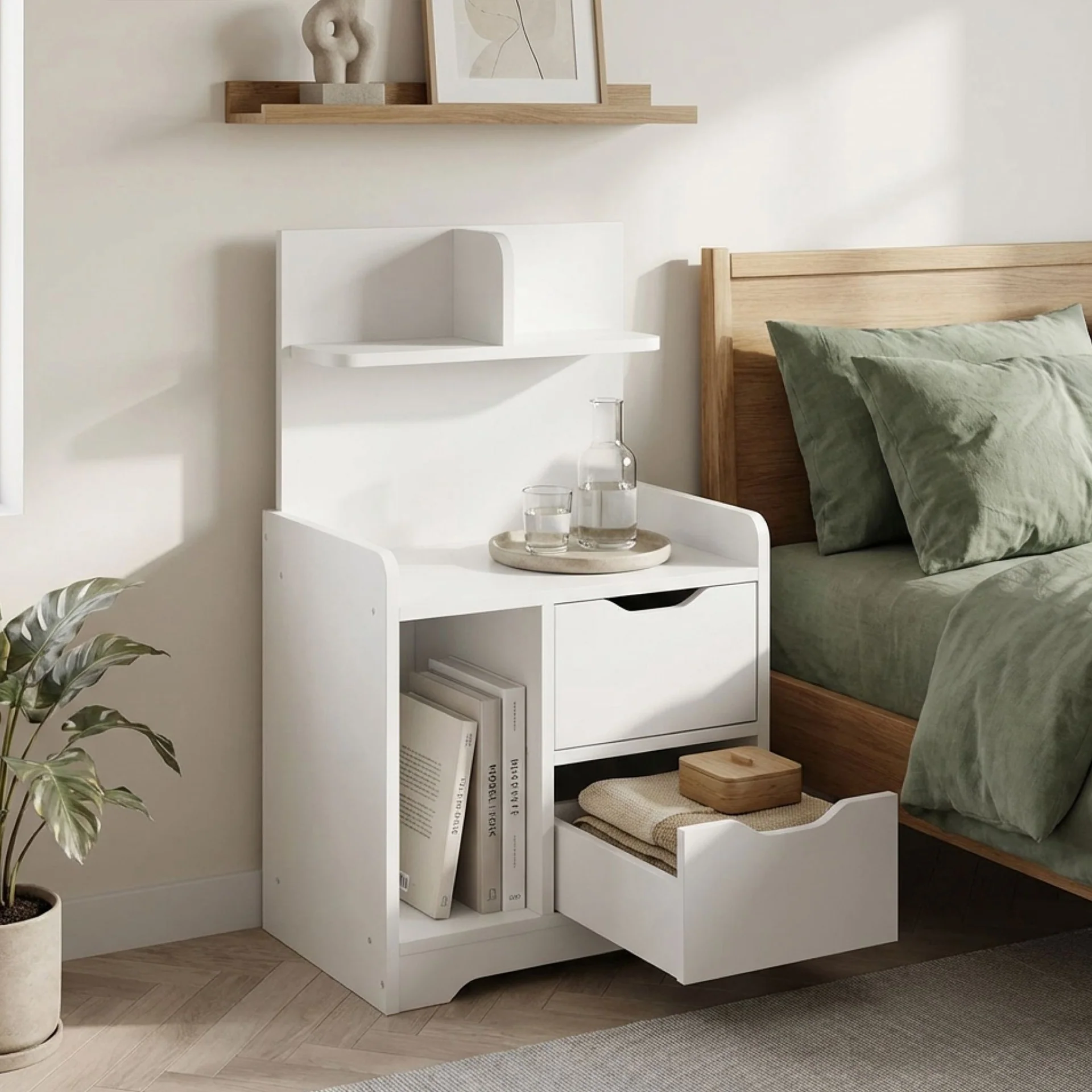Finn Bedside Table with Shelves - White - Image 5