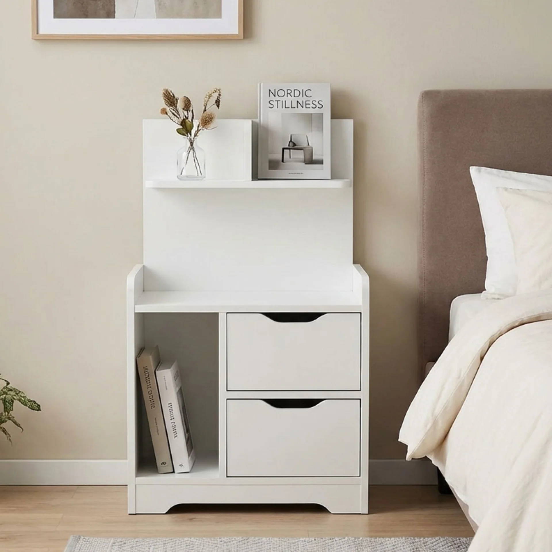 Finn Bedside Table with Shelves - White - Image 6