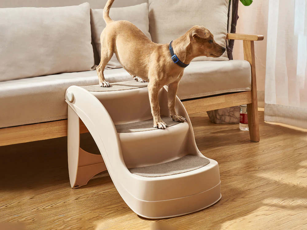 Folding 3 Steps Pet Stairs - Grey - Image 2