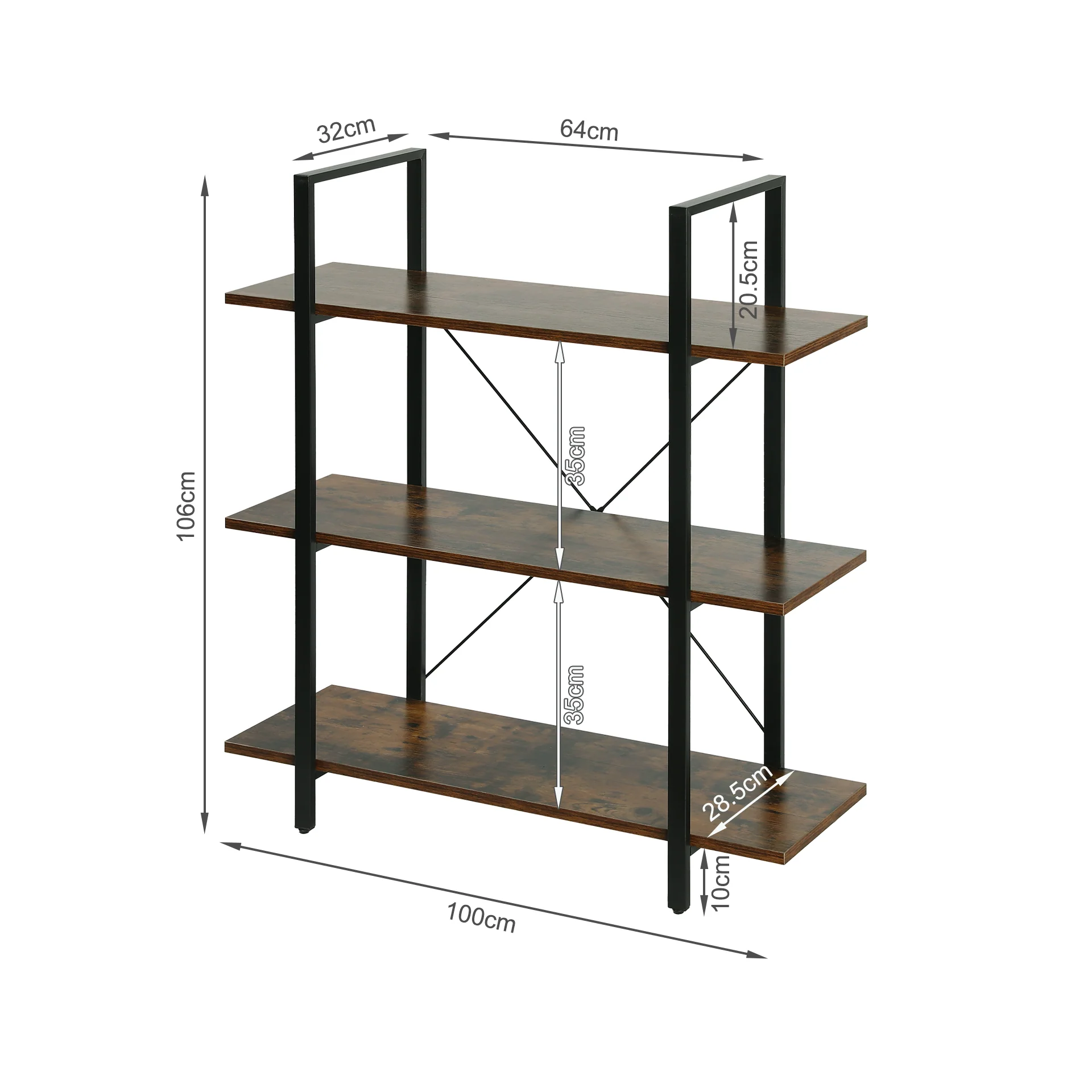 Forge 3 Tier Bookshelf - Rustic Brown - Image 12