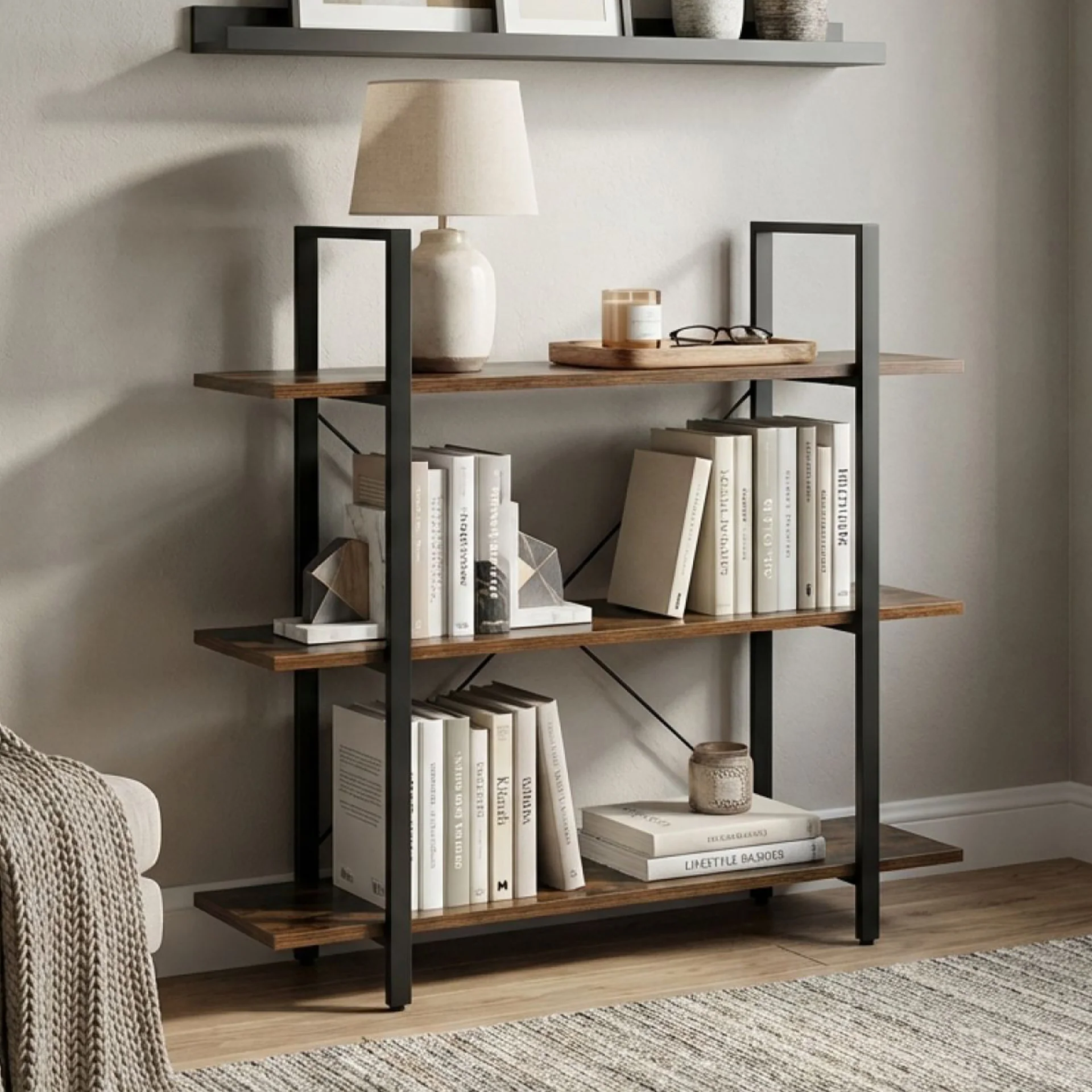 Forge 3 Tier Bookshelf - Rustic Brown - Image 3