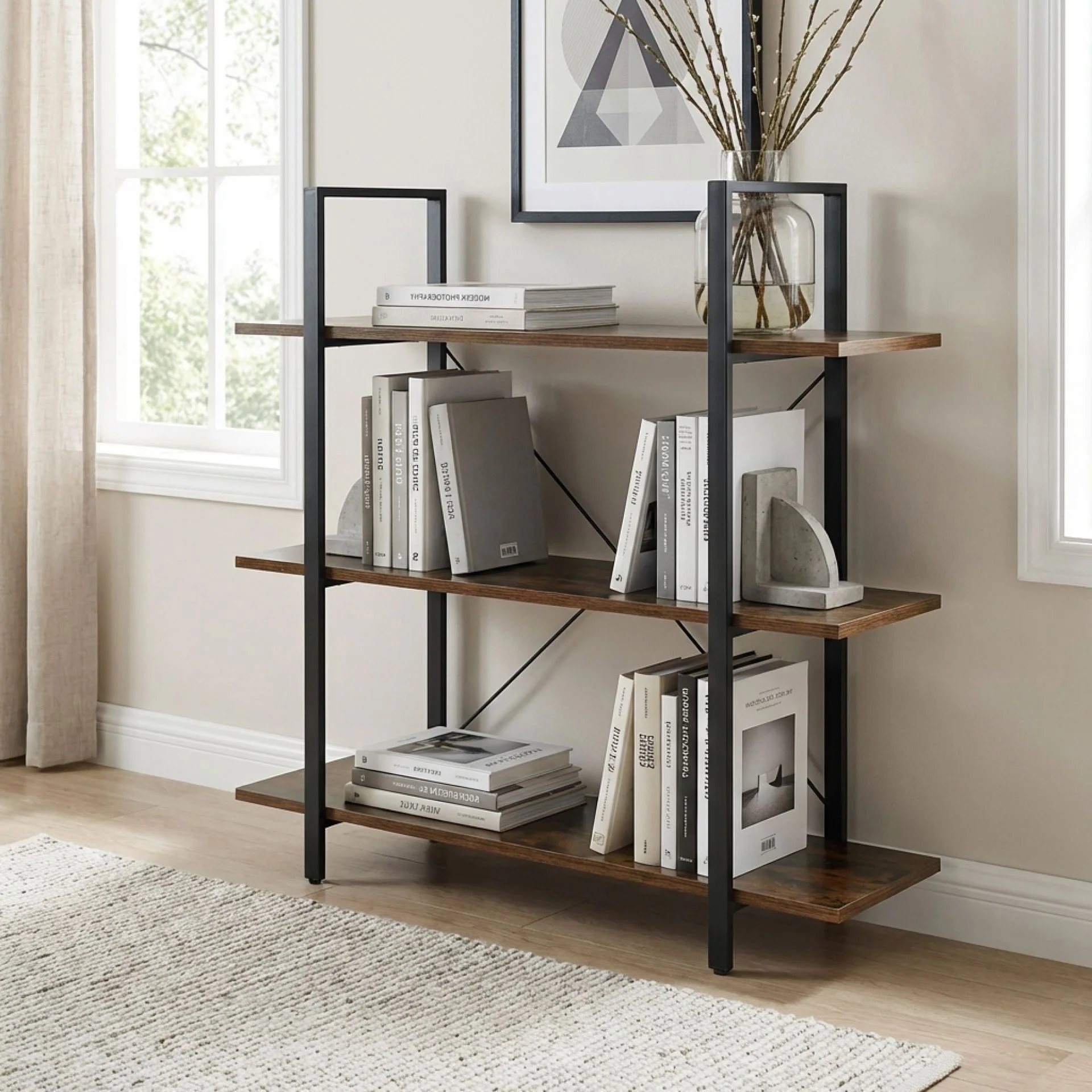 Forge 3 Tier Bookshelf - Rustic Brown - Image 4