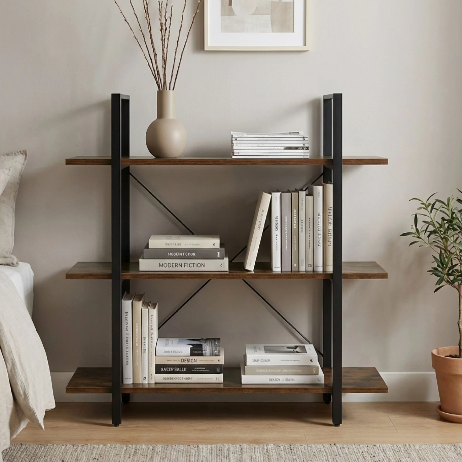 Forge 3 Tier Bookshelf - Rustic Brown - Image 5