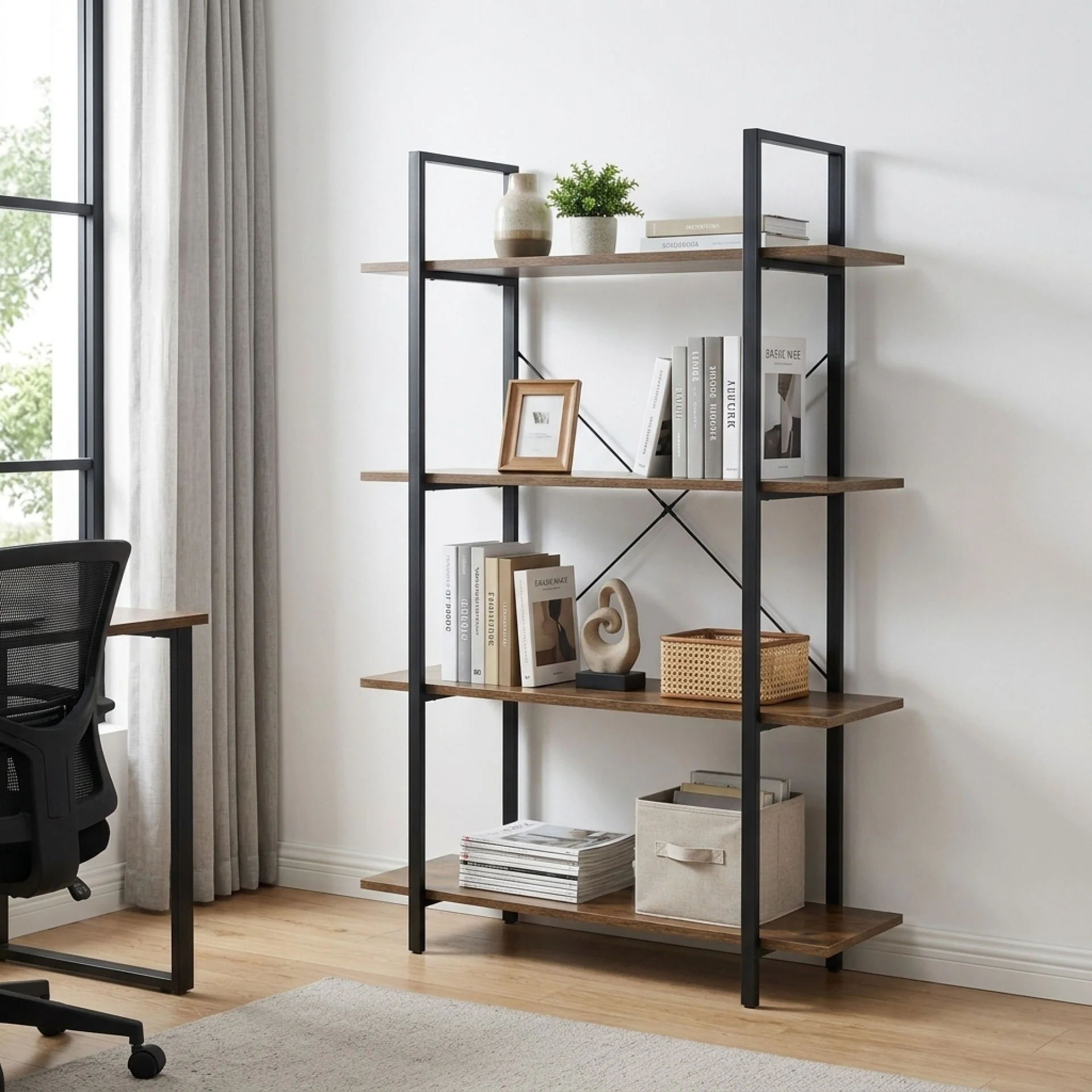 Forge 4-Tier Bookshelf - Rustic Brown - Image 2