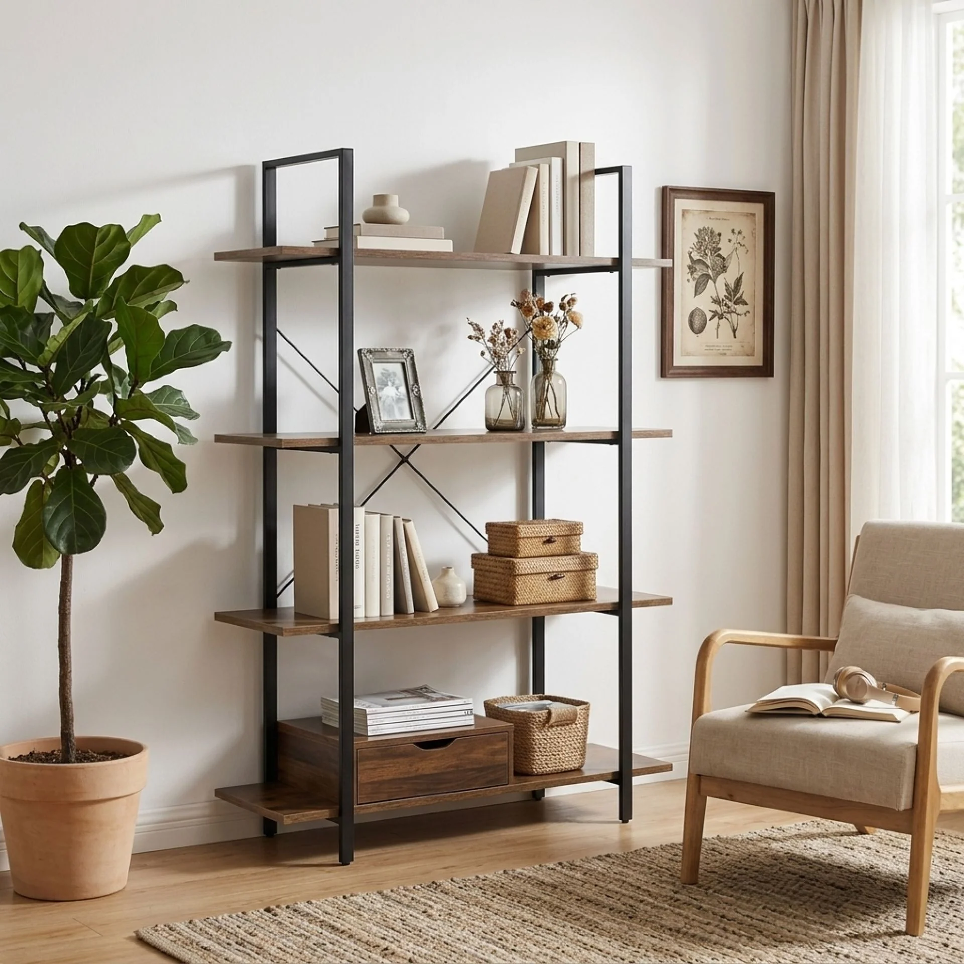 Forge 4-Tier Bookshelf - Rustic Brown - Image 3