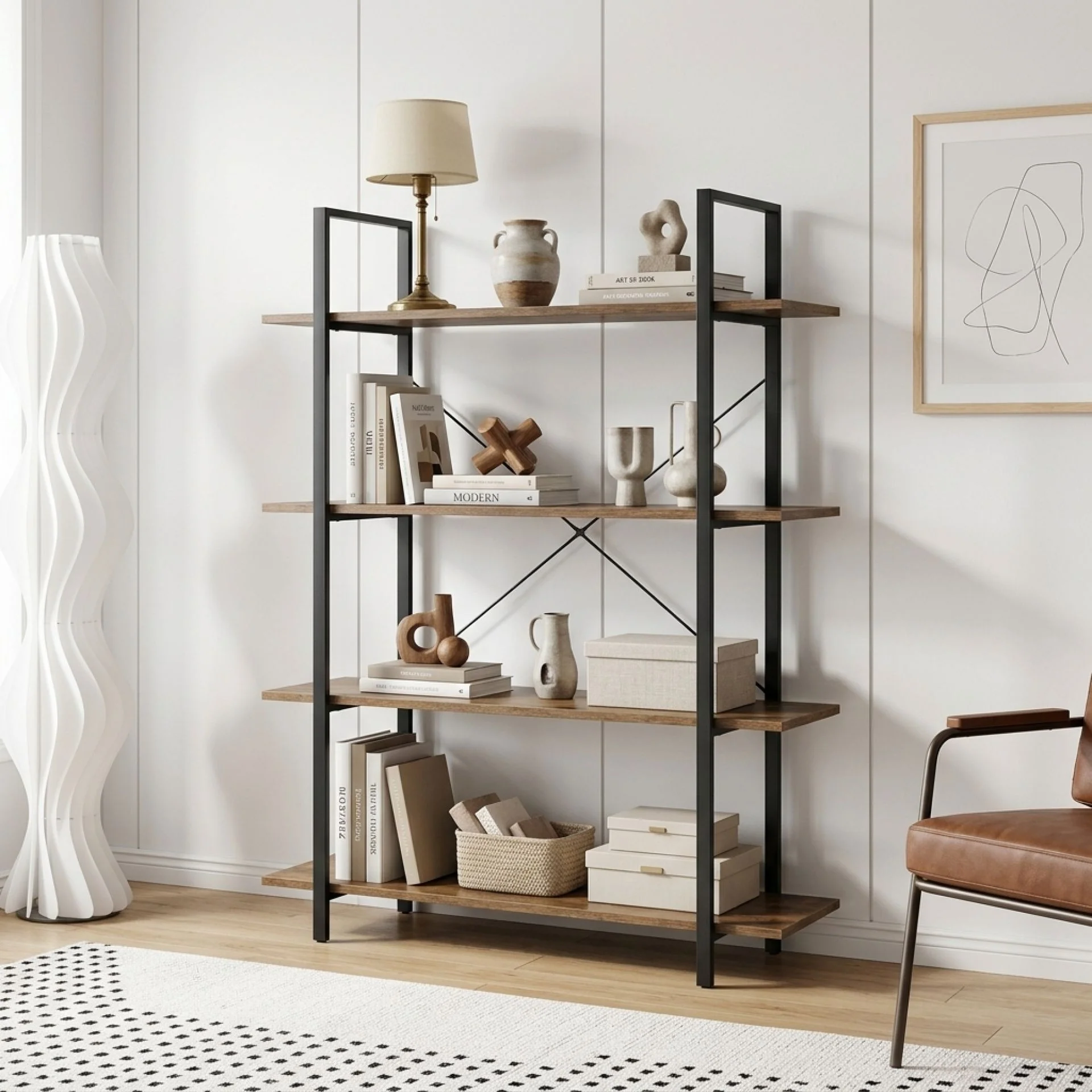 Forge 4-Tier Bookshelf - Rustic Brown - Image 4