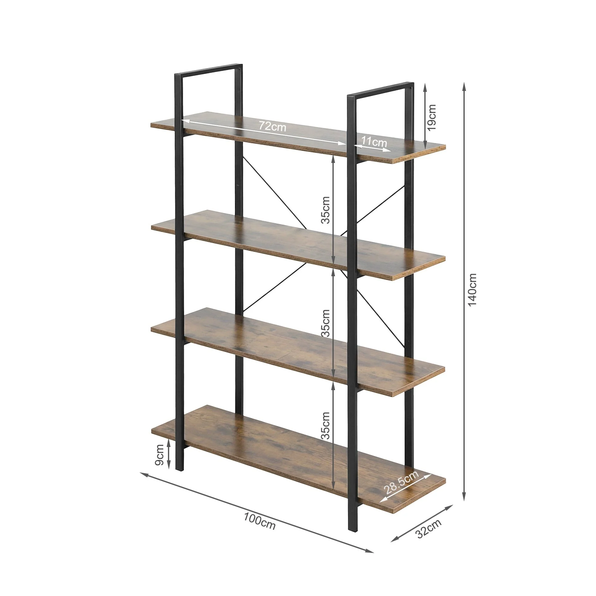 Forge 4-Tier Bookshelf - Rustic Brown - Image 9