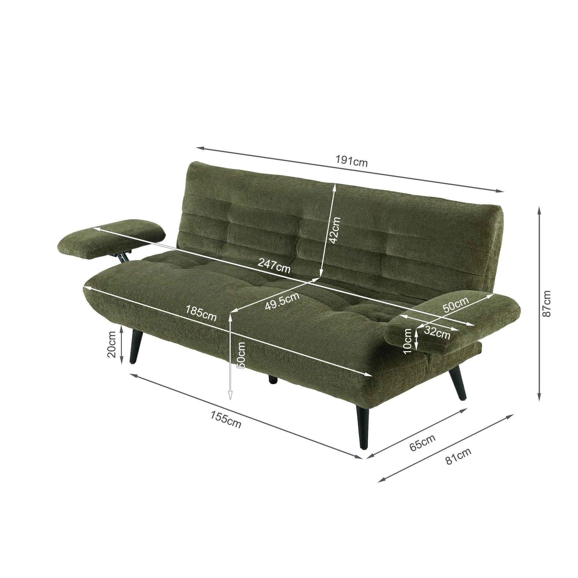 Fowey 3 Seater Sofa Bed - Green - Image 16