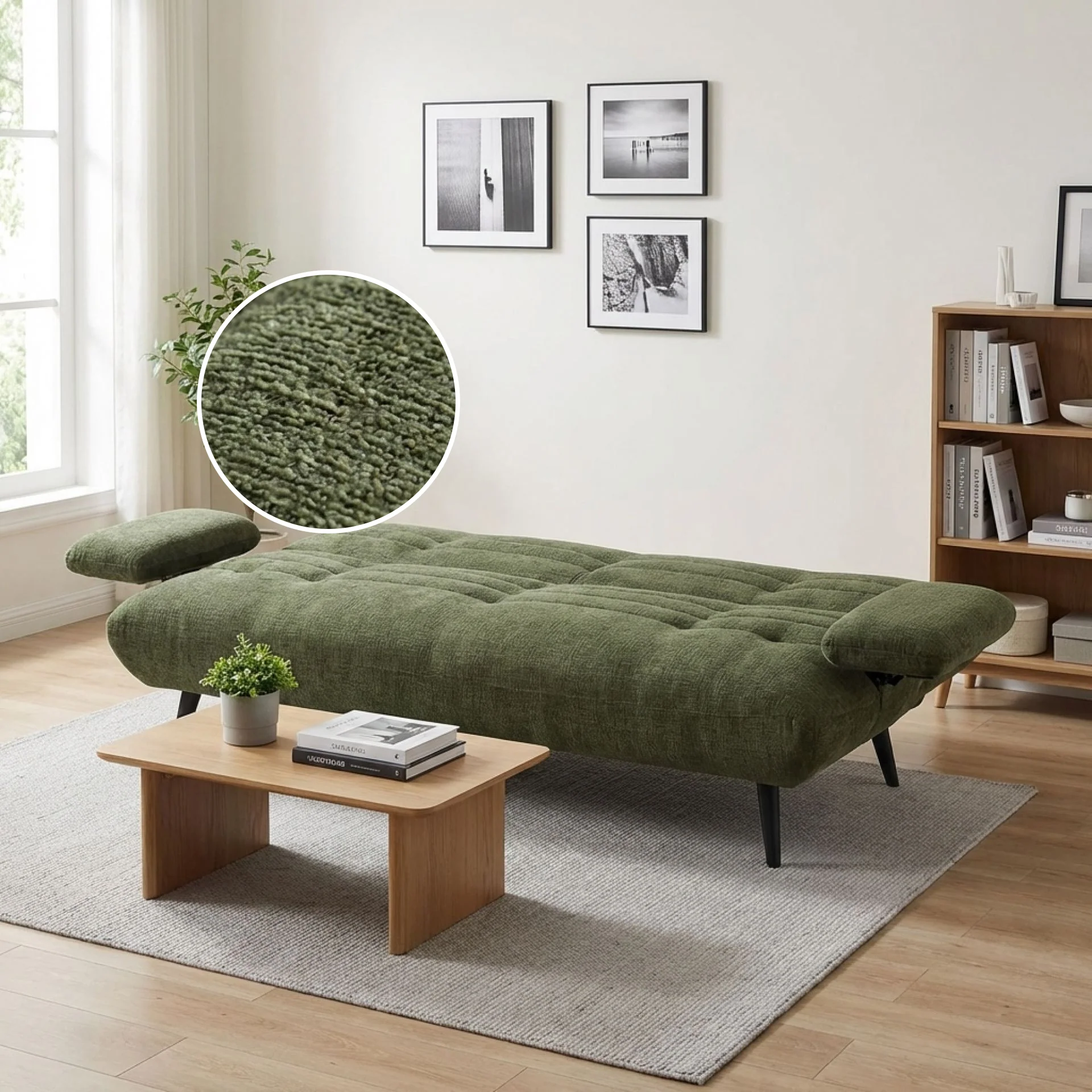 Fowey 3 Seater Sofa Bed - Green - Image 2